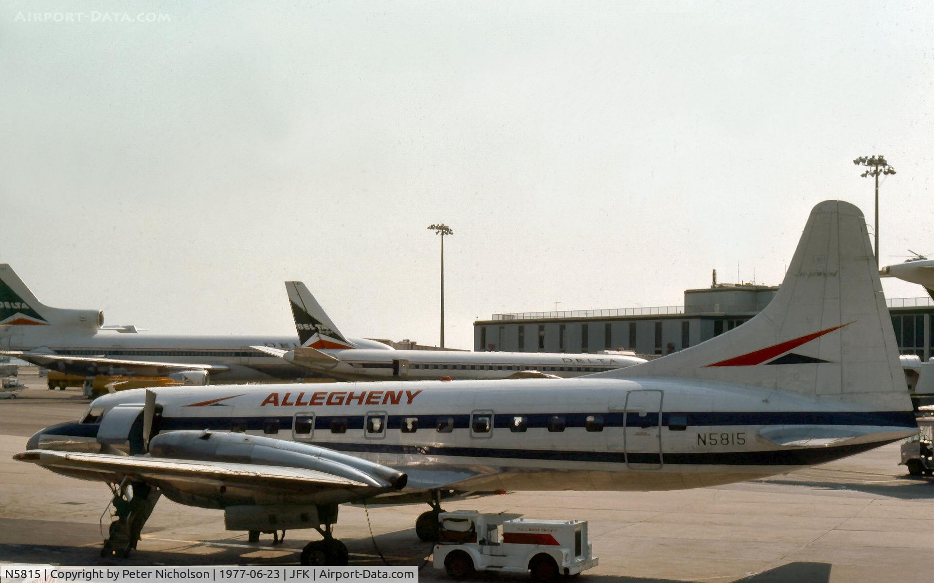 N5815, 1953 Convair 580 C/N 78, Allegheny Airlines Convair 580 seen at the terminal at Kennedy in the Summer of 1977.