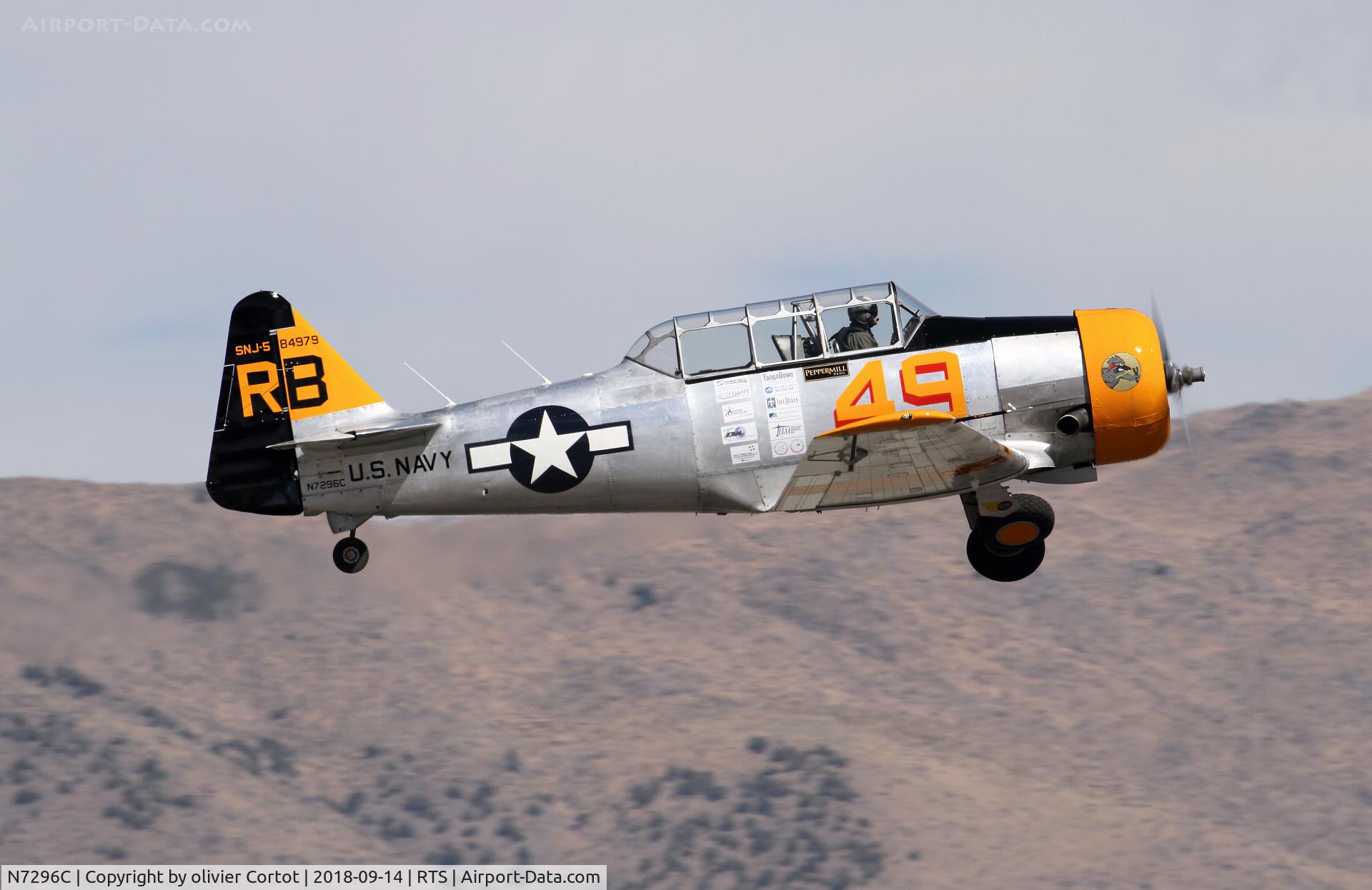 N7296C, North American SNJ-5 Texan C/N 84979, taking off, Reno 2018