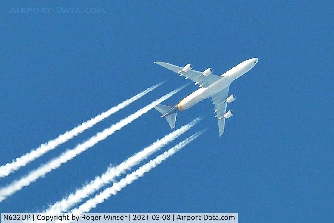 N622UP, 2020 Boeing 747-8F C/N 65784, Off airport. Boeing 747 operated by United Parcel Service eastbound at 35000 feet.