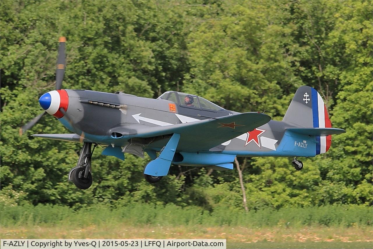 F-AZLY, Yakovlev Yak-3U C/N 172890, Yakovlev Yak-3U, Take off, La Ferté-Alais airfield (LFFQ) Air show 2015