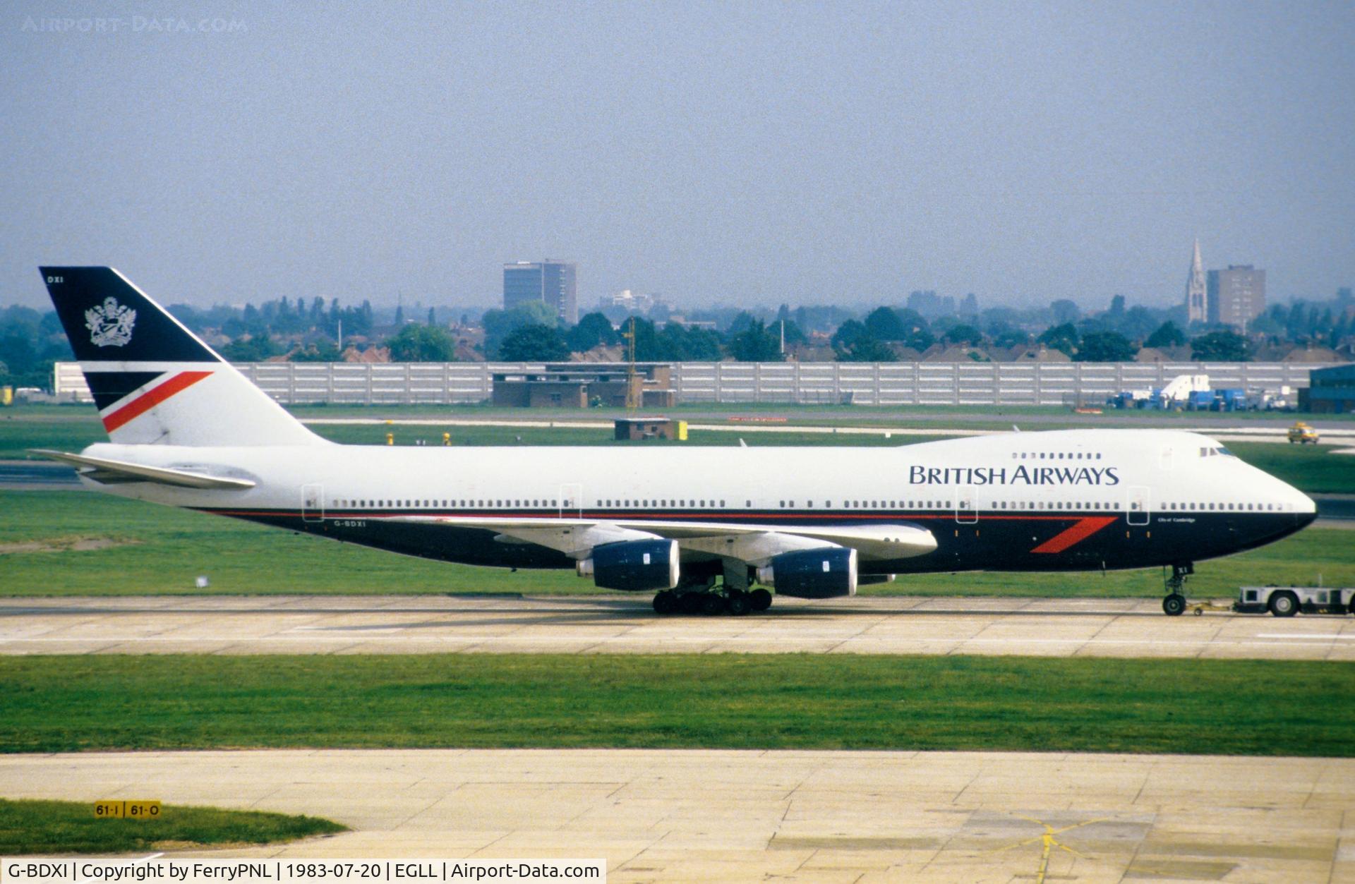 G-BDXI, 1980 Boeing 747-236B C/N 21830, BA B742 towed to its gate.