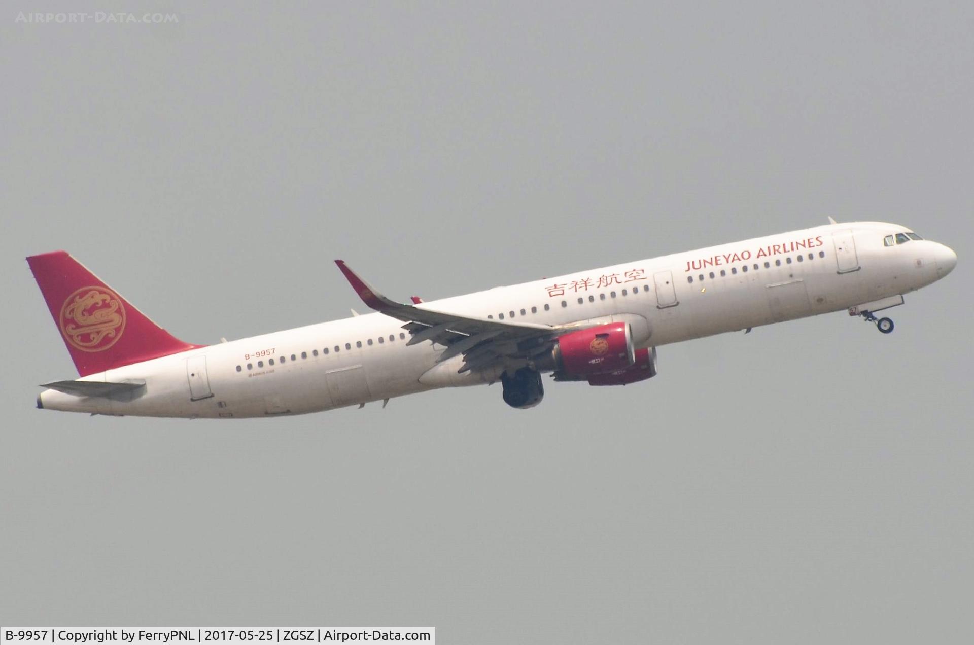 B-9957, 2013 Airbus A321-211 C/N 5674, Juneyao Airlines A321 departure