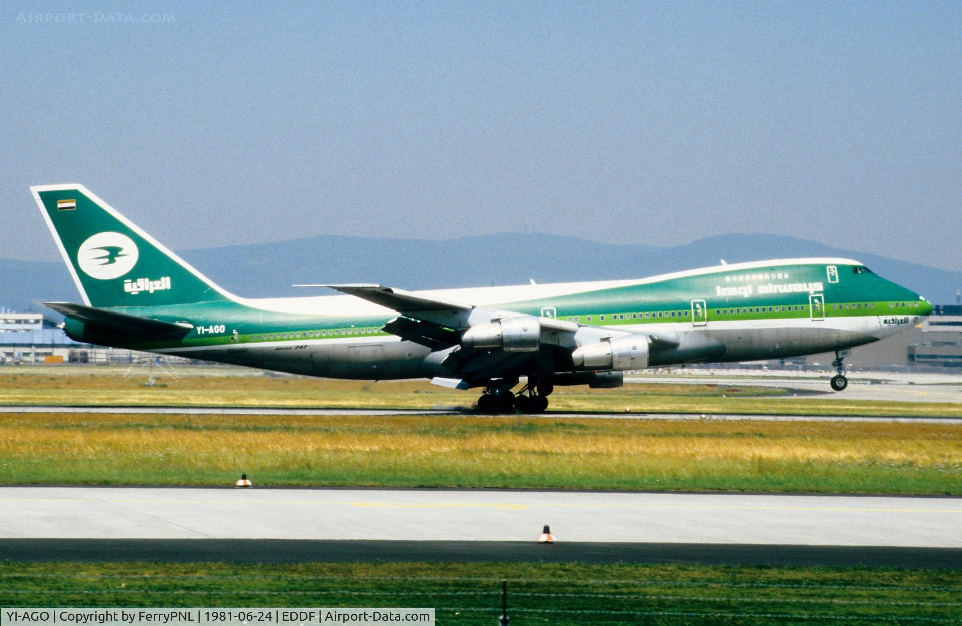 YI-AGO, 1976 Boeing 747-270C C/N 21181, Iraqi B742 landing in FRA