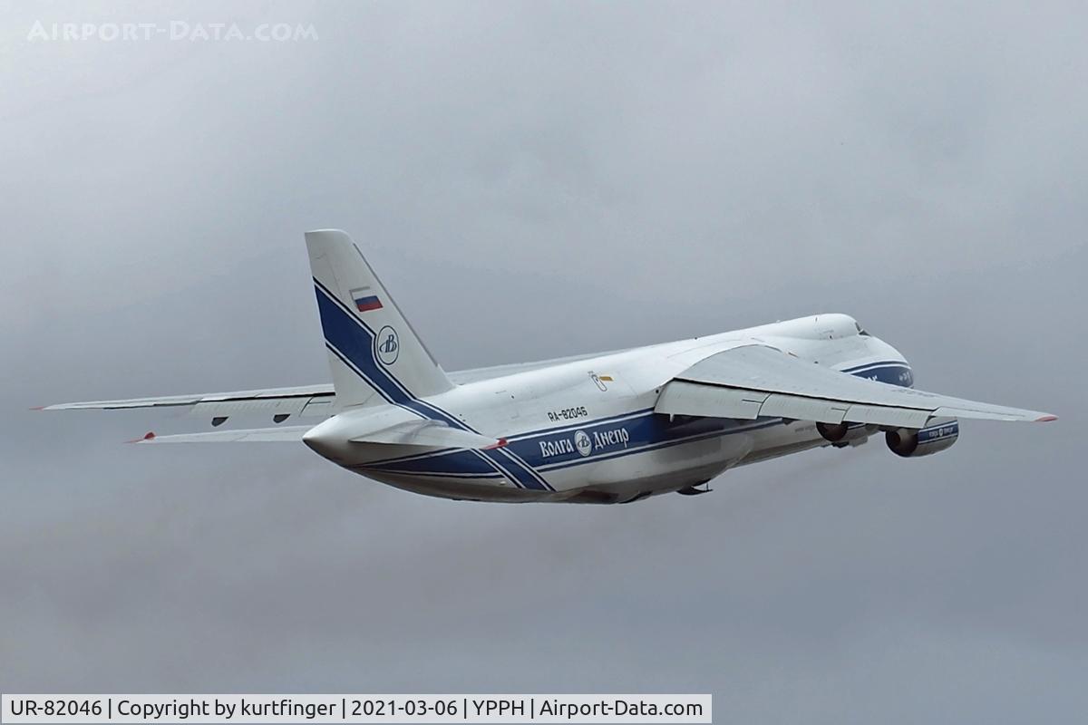 UR-82046, 1992 Antonov An-124-100 Ruslan C/N 9773052255117, Antonov AN-124-100 cn 9773052255117 ln 06-10. Volga-Dnepr RA-82046. departed runway 21 YPPH 06 March 2021