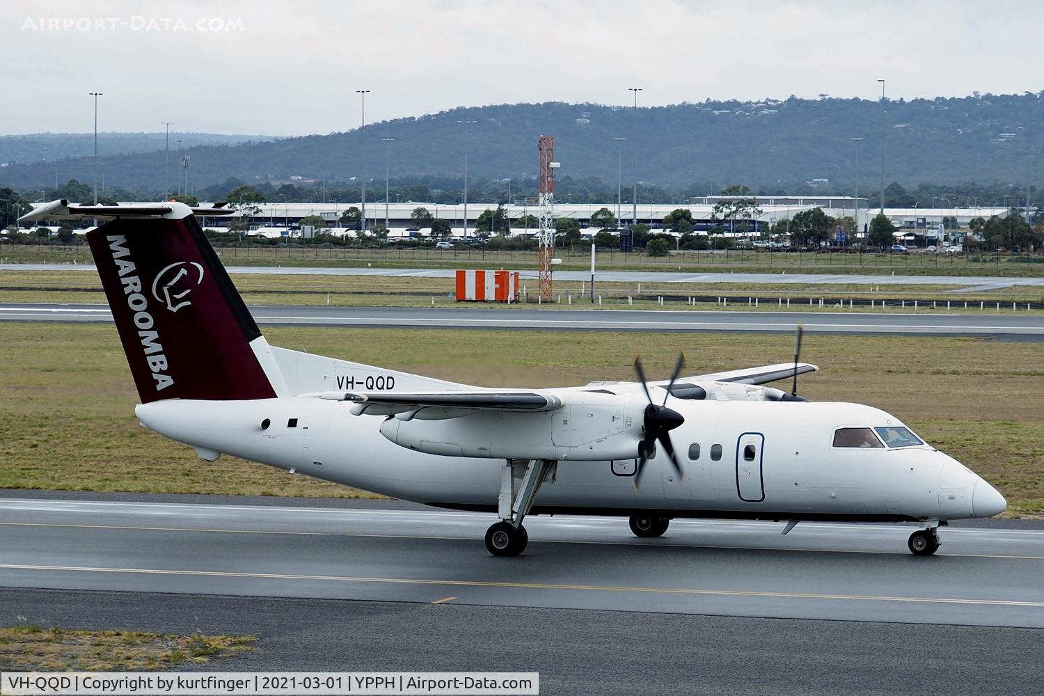 VH-QQD, 1991 De Havilland Canada DHC-8-102 Dash 8 Dash 8 C/N 245, De Havilland Canada Dash-8-100 cn 245. Maroomba Airlines VH-QQD YPPH 1404 01 March 2021