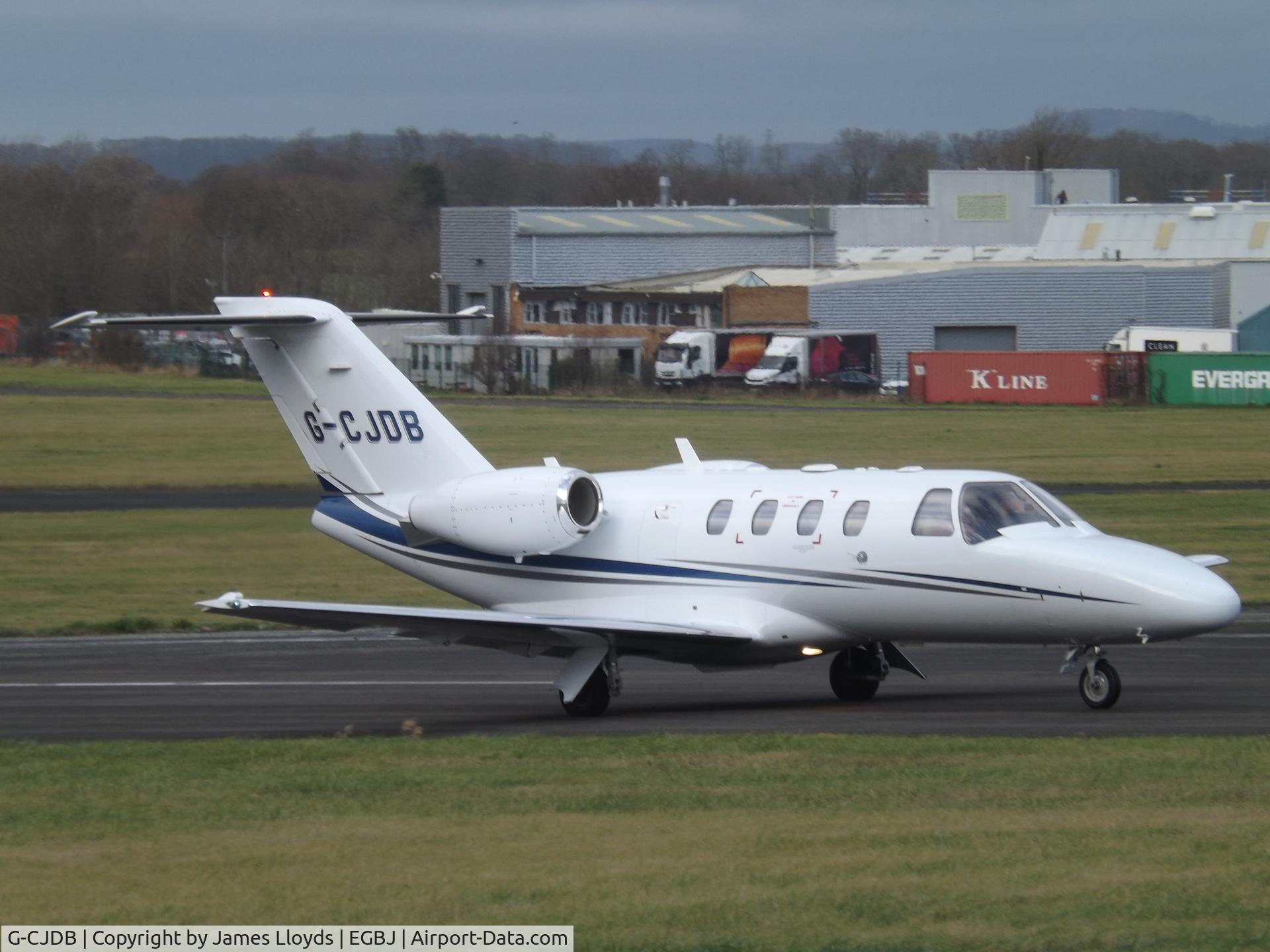 G-CJDB, 2007 Cessna 525 CitationJet CJ1+ C/N 525-0648, Back tracking Runway 27 at Gloucestershire Airport.