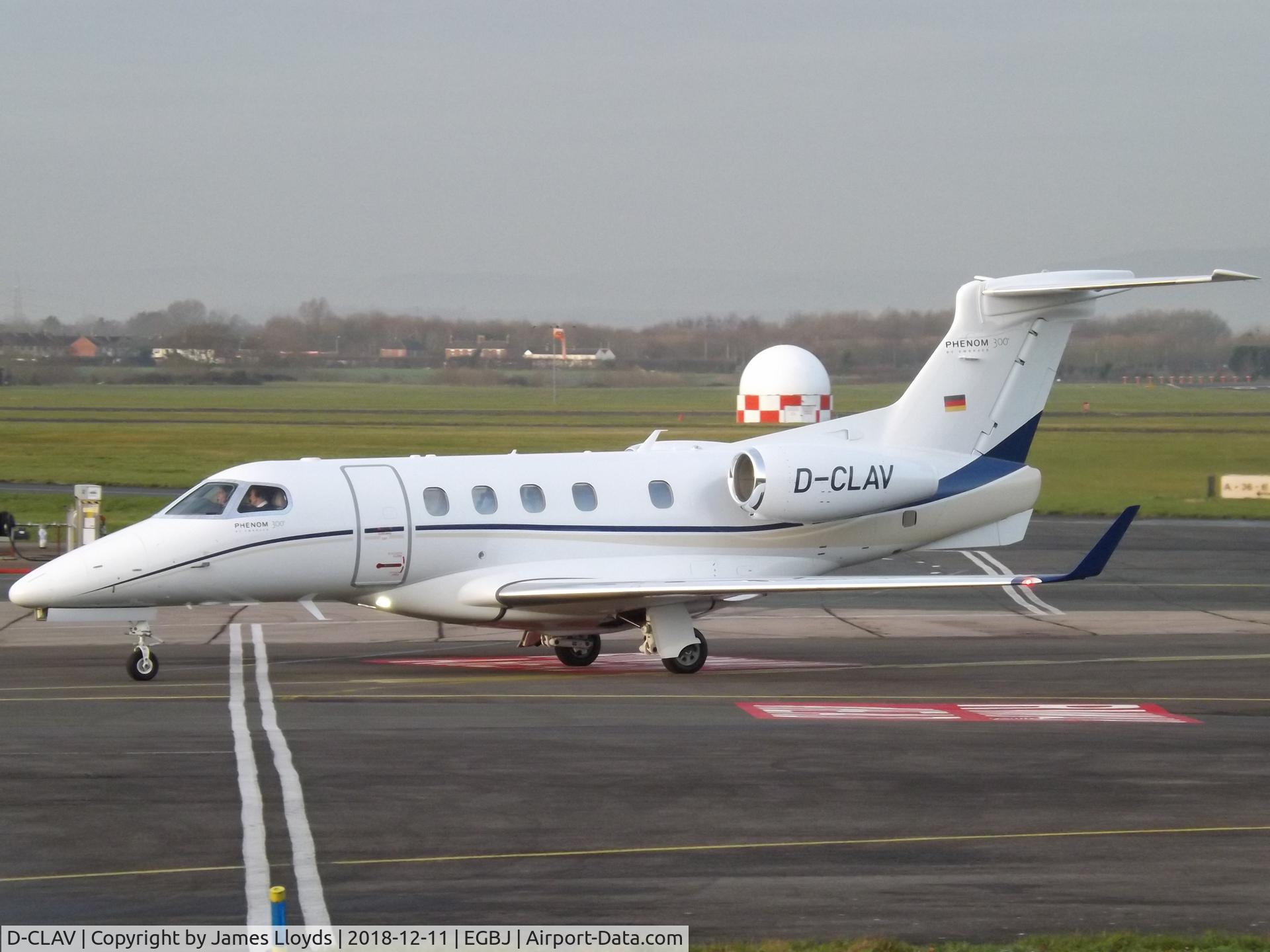 D-CLAV, 2012 Embraer EMB-505 Phenom 300 C/N 50500116, Taxing in at Gloucestershire Airport.