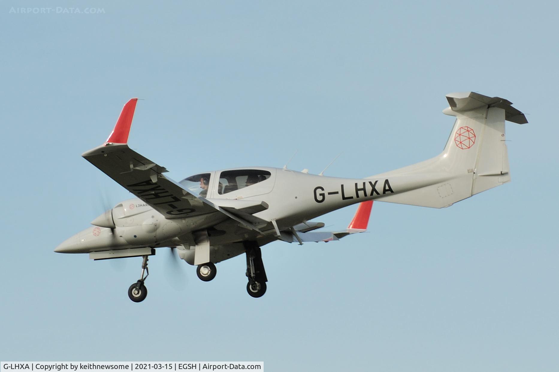 G-LHXA, 2019 Diamond DA-42 NG Twin Star C/N 42.N251, Arriving at Norwich.