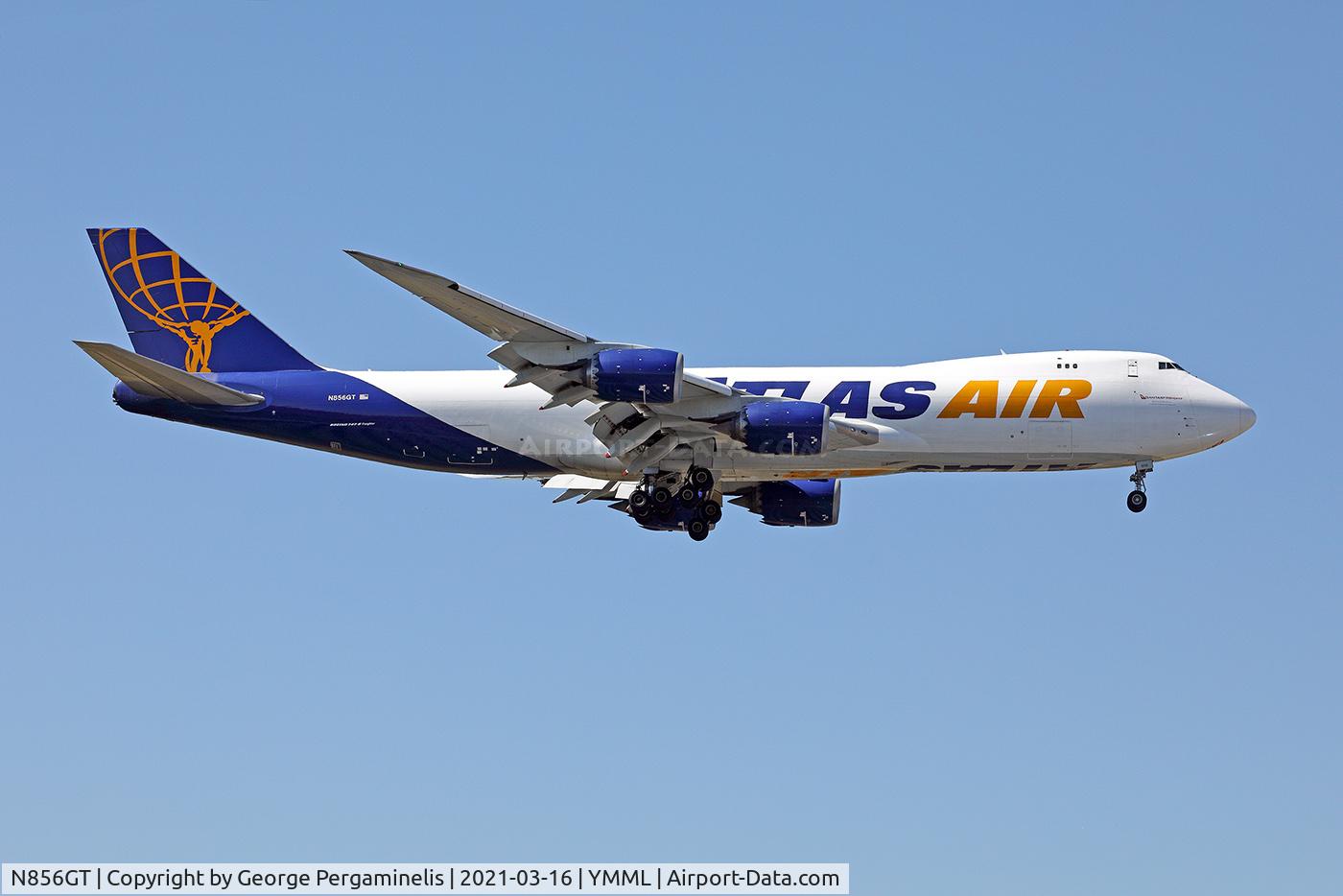 N856GT, 2011 Boeing 747-87UF C/N 37561, On short final, runway 16.
