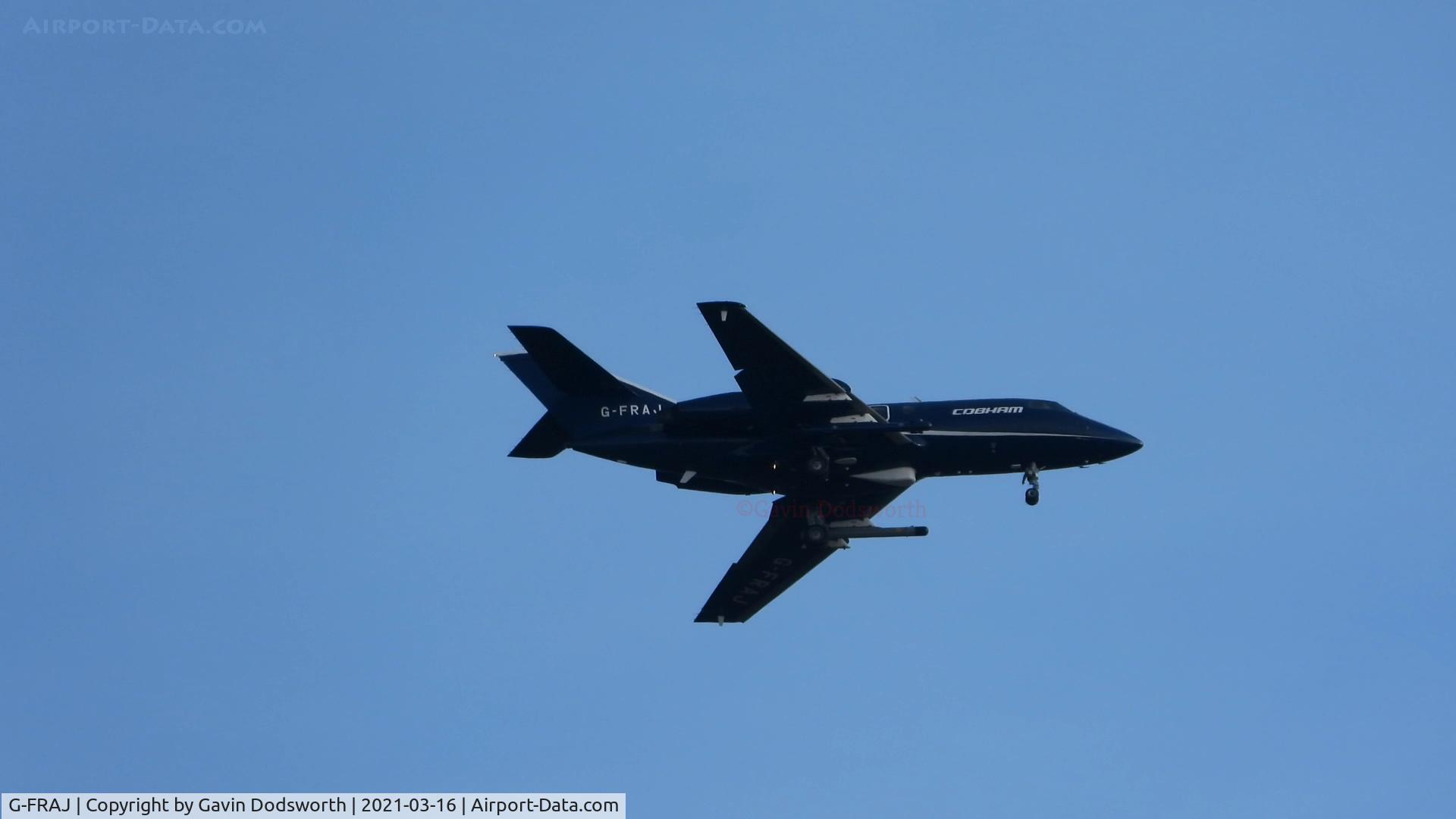 G-FRAJ, 1966 Dassault Falcon 20DC C/N 20, Draken Europe ex Cobham over Darlington on March 16th 2021 inbound to Teesside Airport