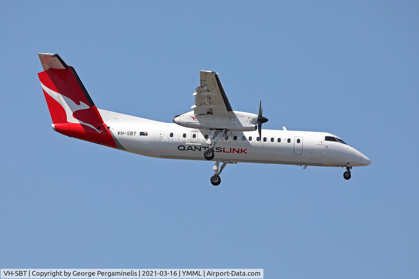 VH-SBT, 2002 De Havilland Canada DHC-8-315Q Dash 8 C/N 580, On short final, runway 16.