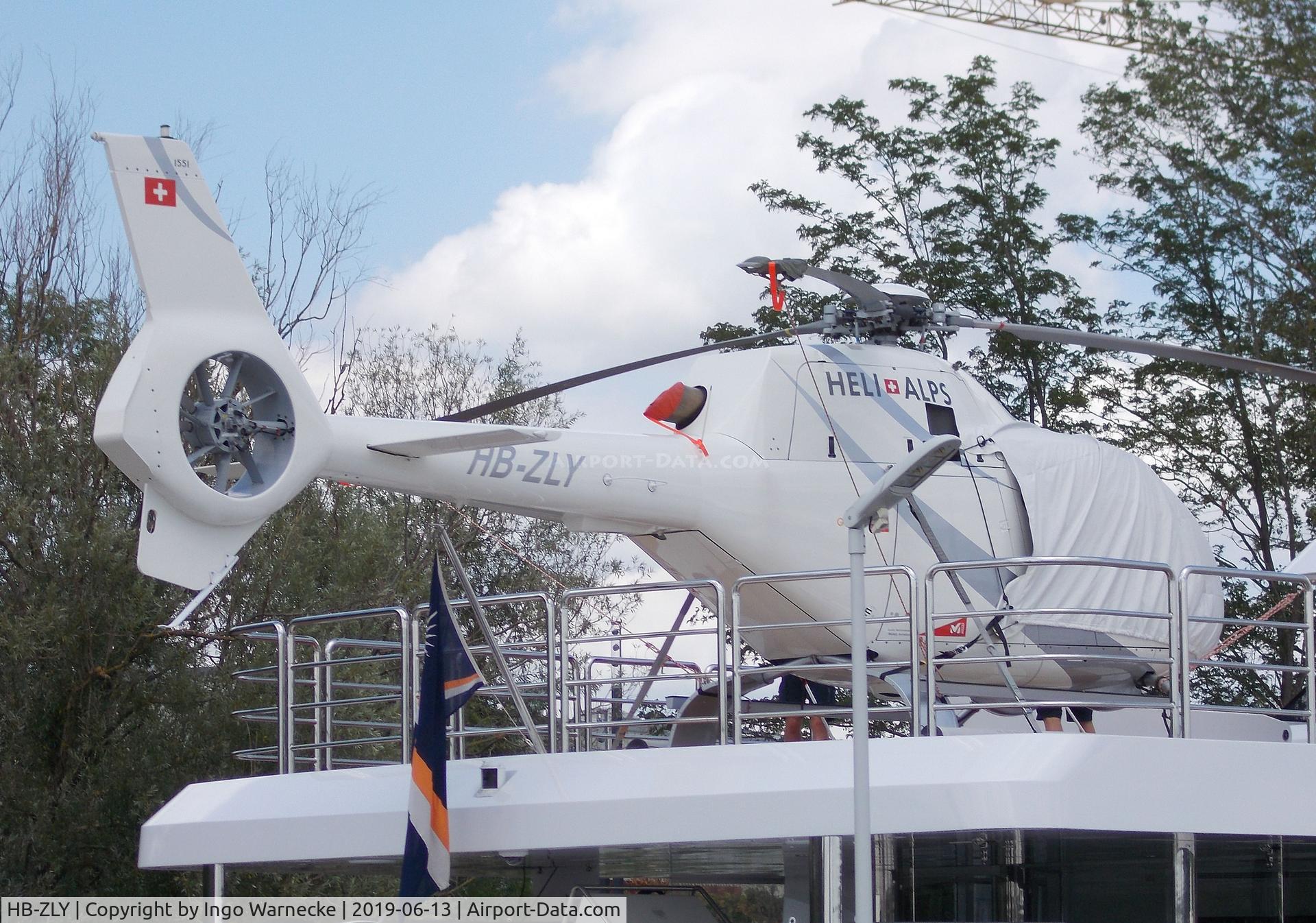 HB-ZLY, 2008 Eurocopter EC-120B Colibri C/N 1551, Eurocopter EC120B Colibri of Heli Alps aboard a yacht on the Garonne in Bordeaux