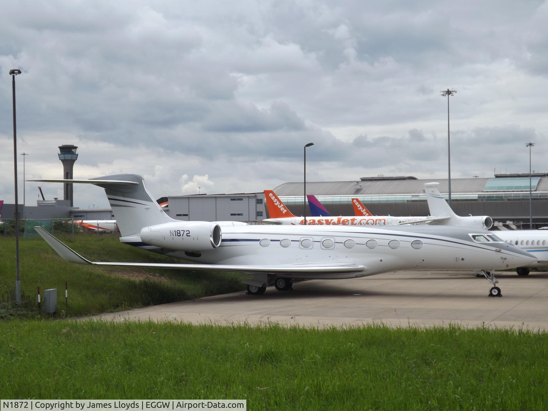 N1872, 2017 Gulfstream Aerospace G650 (G-VI) C/N 6255, Parked up at Luton Airport.