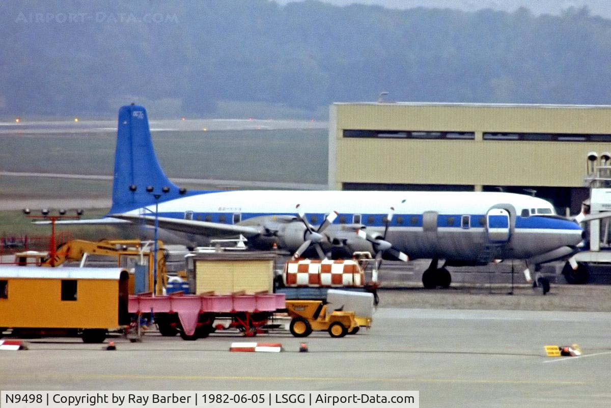 N9498, 1957 Douglas DC-7C Seven Seas Seven Seas C/N 45187, N9498   Douglas DC-7C [45187] (Fire Service) Geneva Int'l-Cointrin~HB 05/06/1982