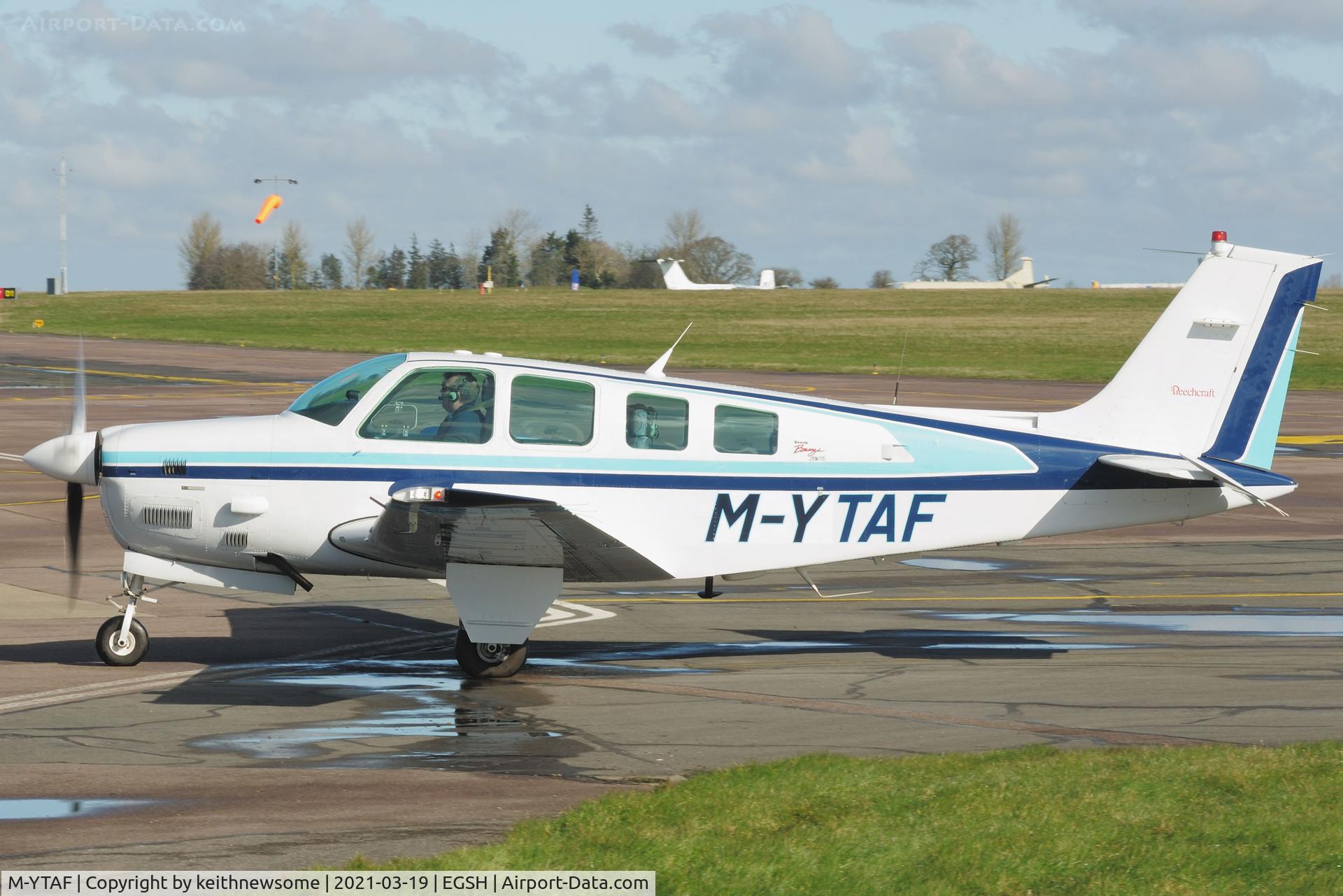 M-YTAF, 1997 Beech B36TC Bonanza Bonanza C/N EA-595, Arriving at Norwich.
