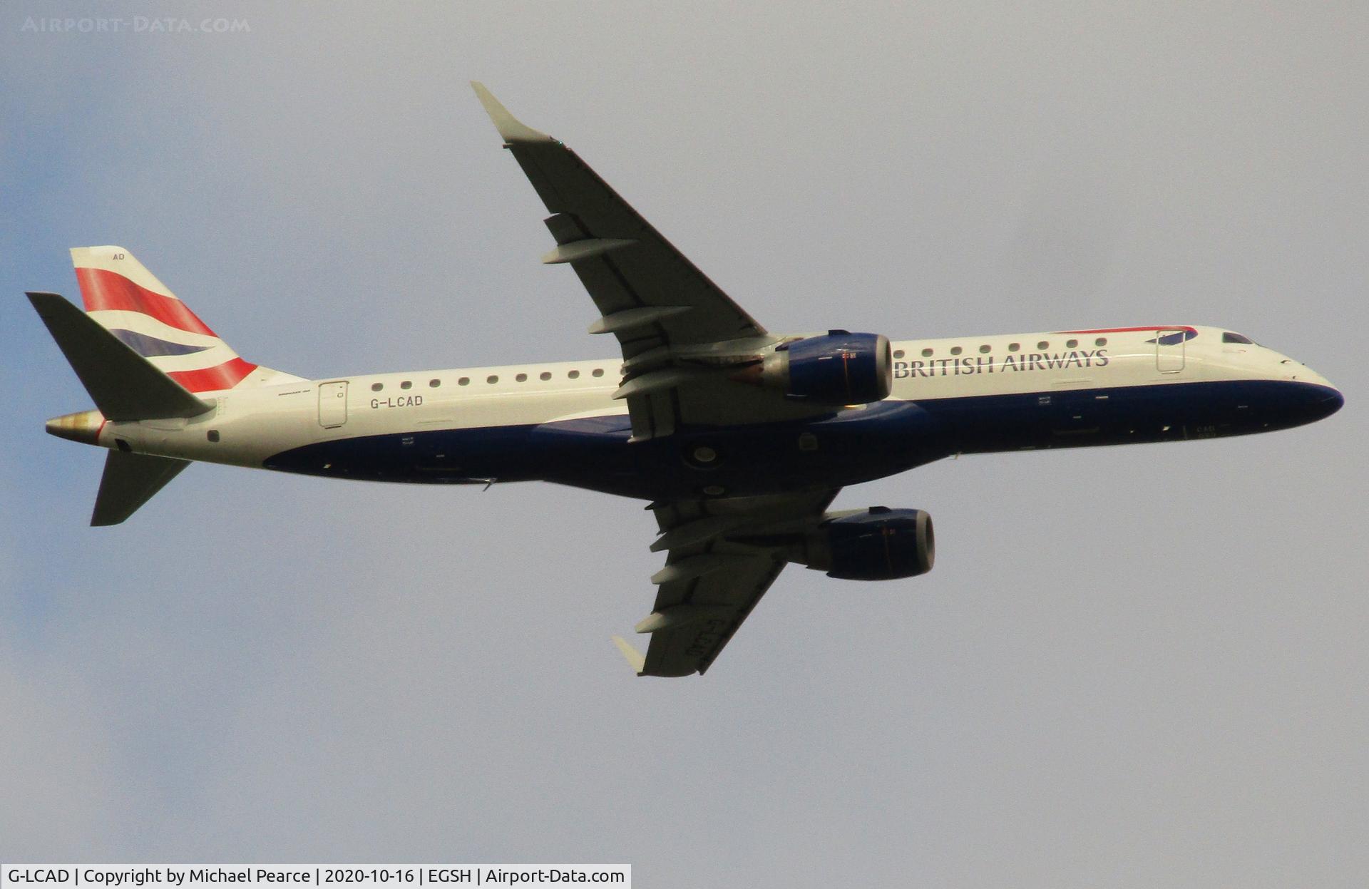G-LCAD, 2012 Embraer ERJ 190-100LR C/N 19000535, Flying through RWY 09 on arrival from Warsaw (WAW), for storage due to COVID-19.