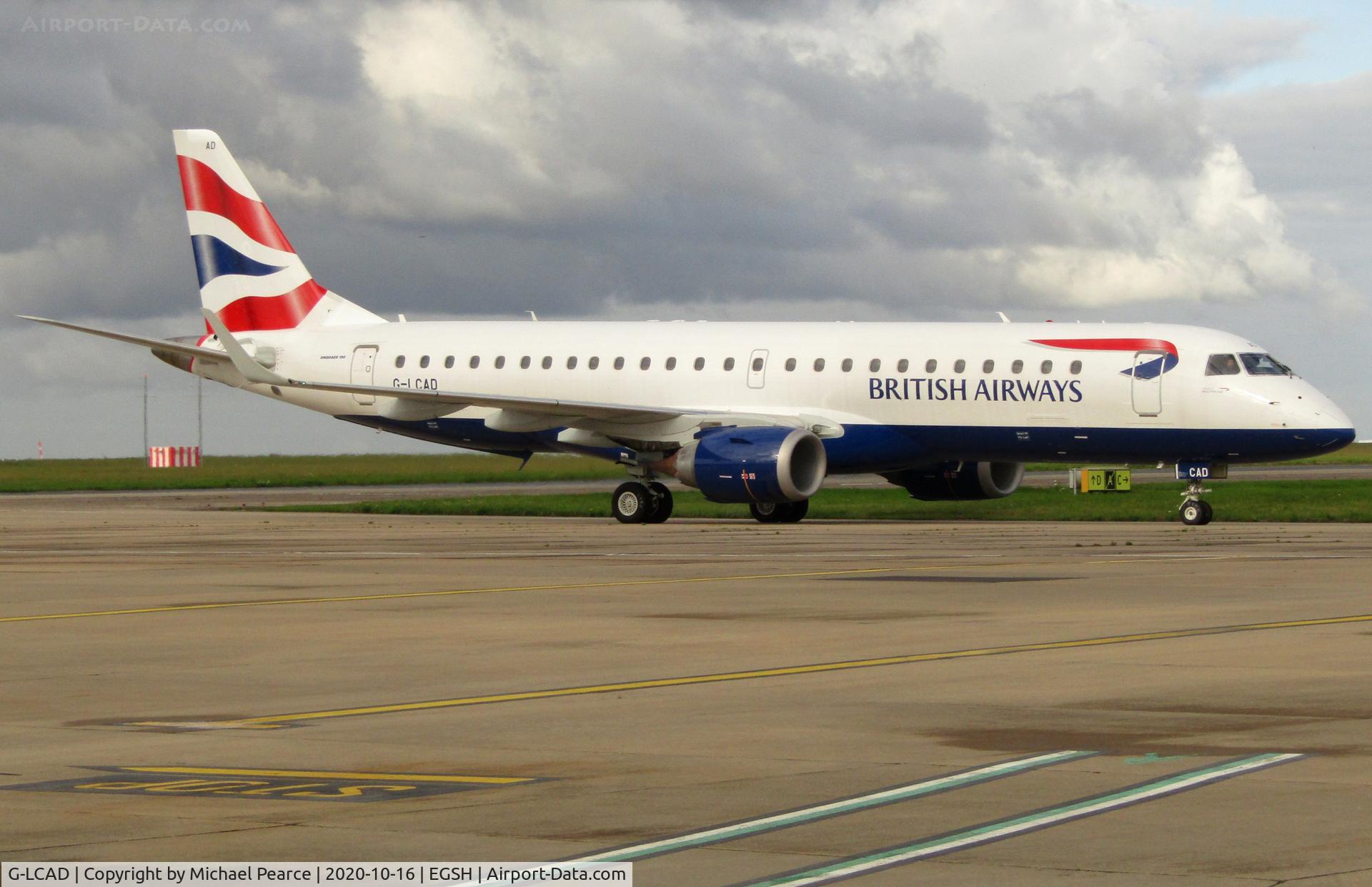 G-LCAD, 2012 Embraer ERJ 190-100LR C/N 19000535, Arriving on Stand 5 from Warsaw (WAW) for storage due to COVID-19.