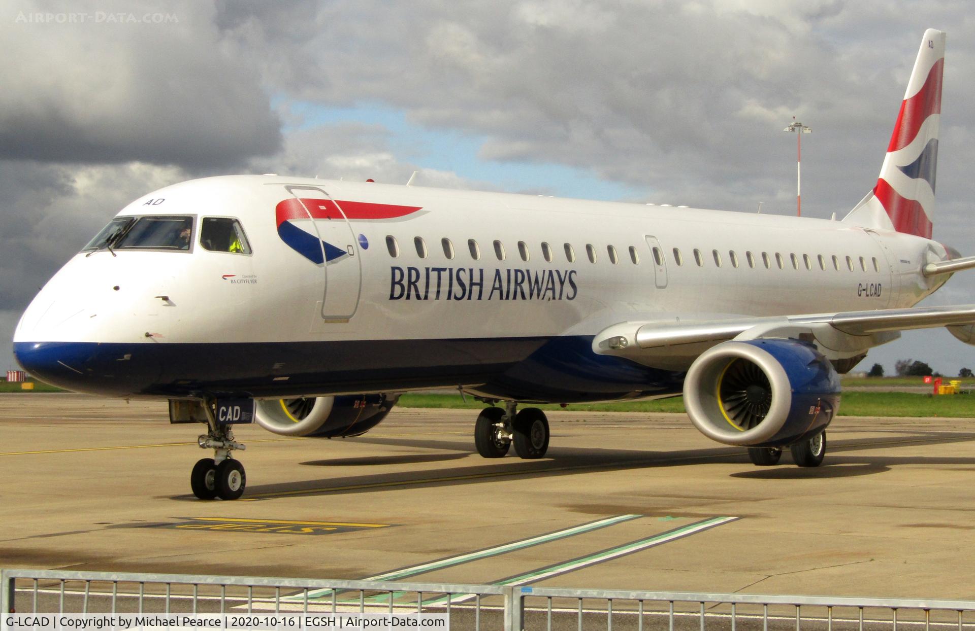 G-LCAD, 2012 Embraer ERJ 190-100LR C/N 19000535, Parked on Stand 5 following arrival from Warsaw (WAW), for storage due to COVID-19.