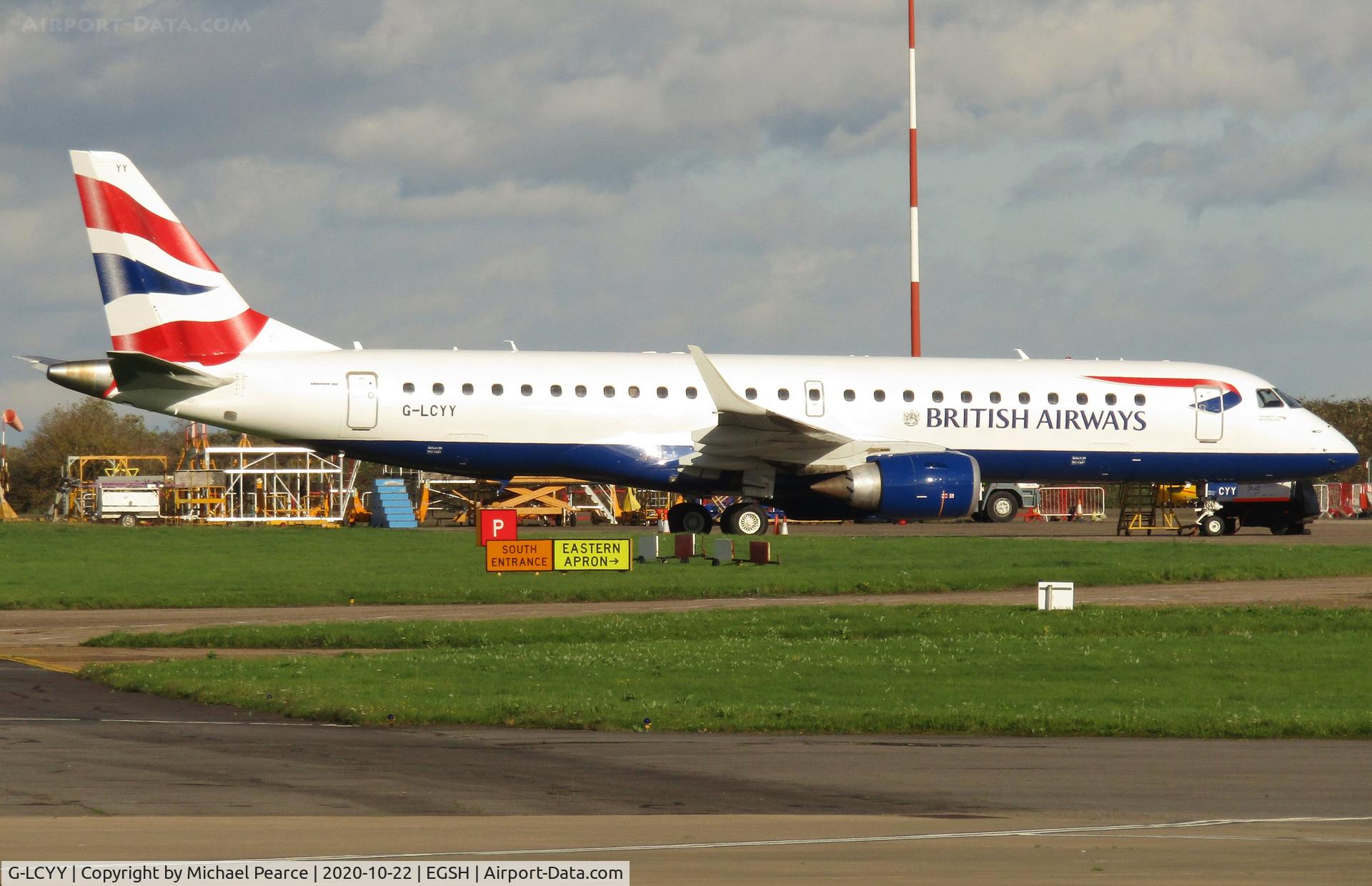 G-LCYY, 2008 Embraer 190LR (ERJ-190-100LR) C/N 19000189, Parked on the Eastern Apron during COVID-19 storage.