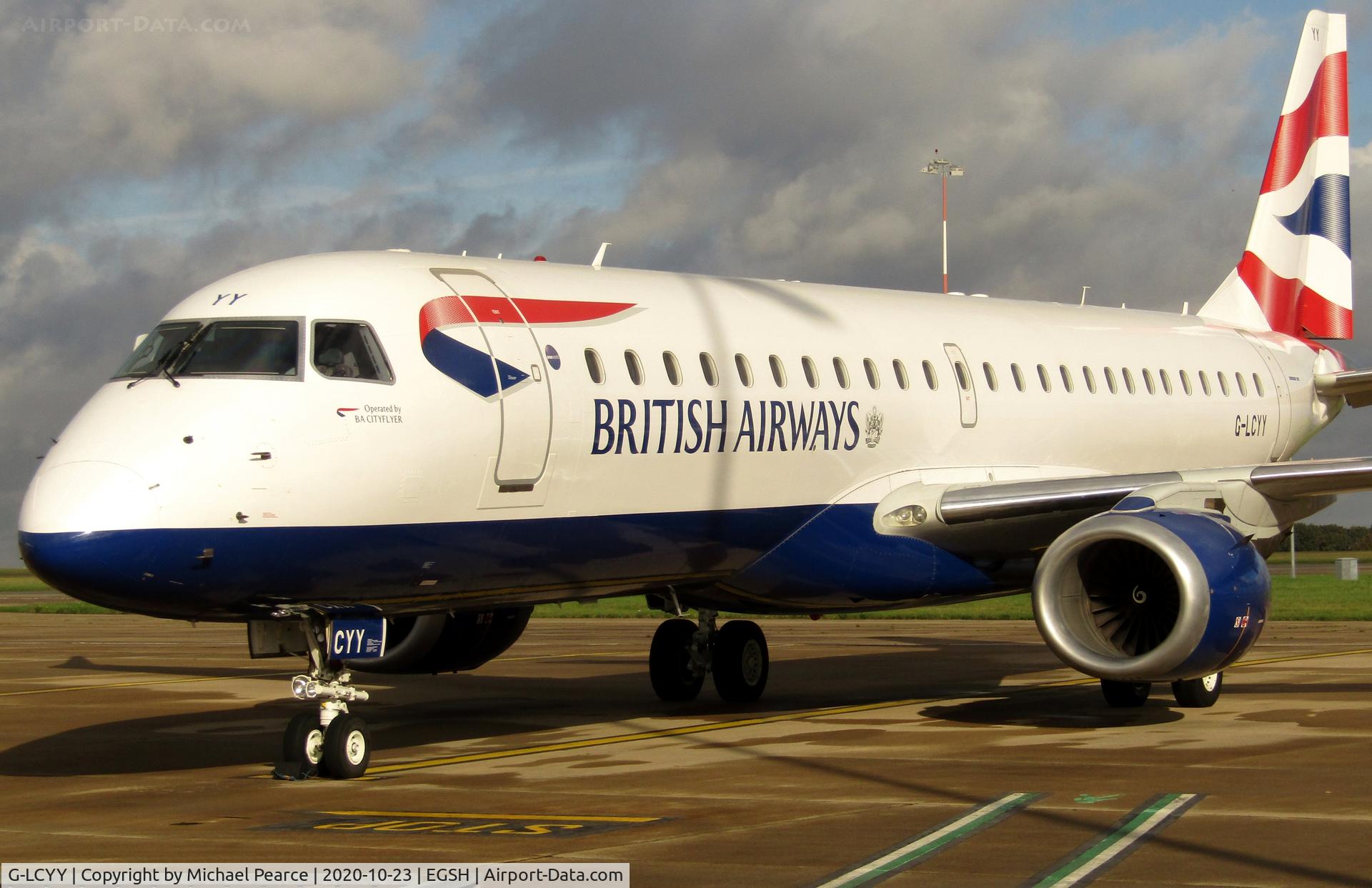 G-LCYY, 2008 Embraer 190LR (ERJ-190-100LR) C/N 19000189, Parked on Stand 5 during COVID-19 storage.