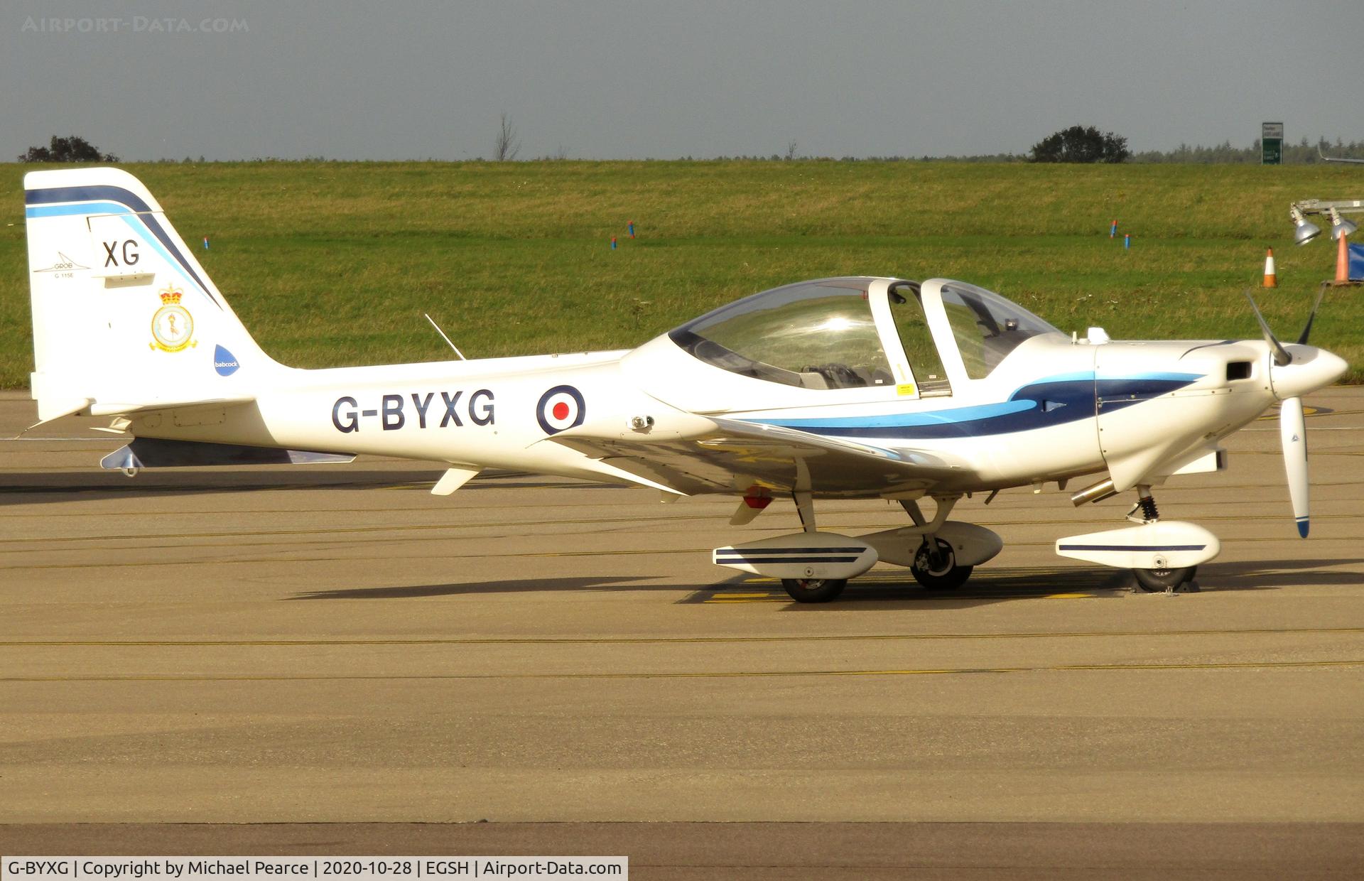 G-BYXG, 2001 Grob G-115E Tutor T1 C/N 82167/E, Parked at SaxonAir prior to receiving black wrapping.