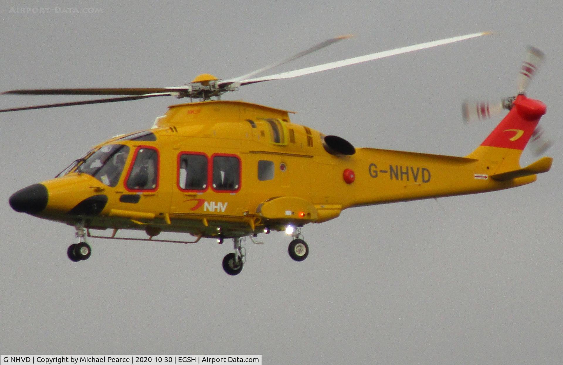 G-NHVD, 2019 Leonardo AW-169 C/N 69113, Climbing from RWY 27 on a test flight.