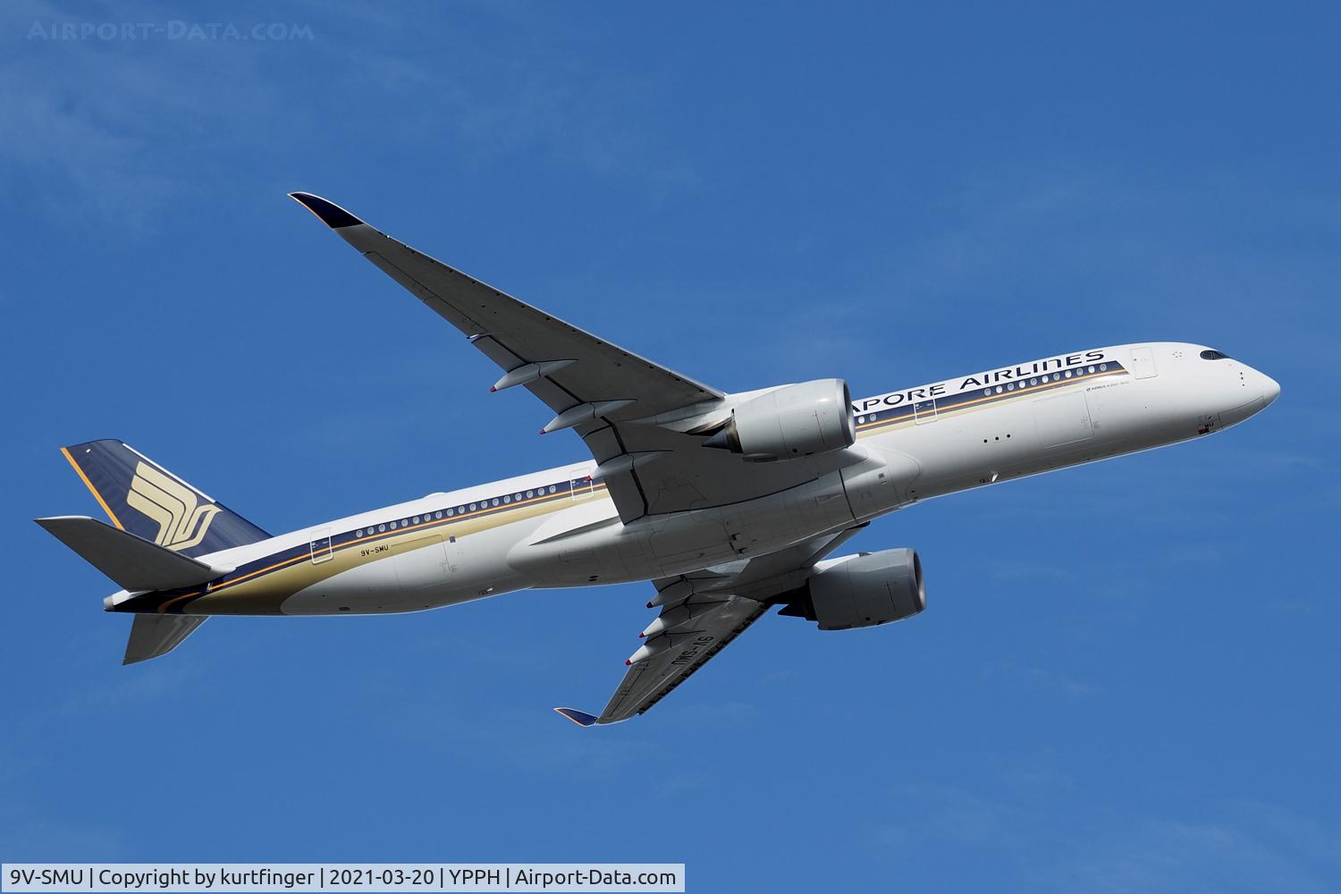 9V-SMU, 2017 Airbus A350-941 C/N 186, Airbus A350-941 cn 186. SIA 9V-SMU dep runway 21 YPPH 20 March 2021