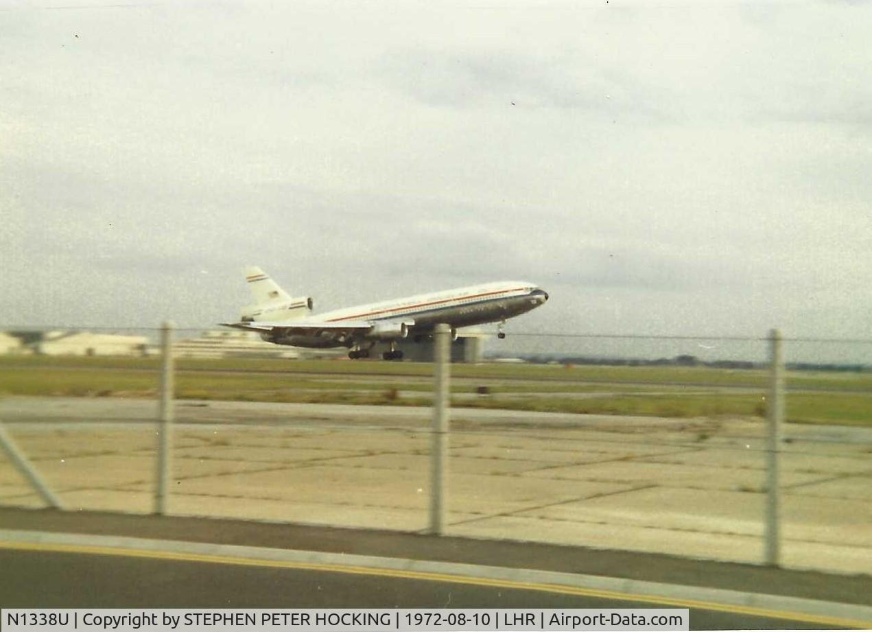 N1338U, 1972 McDonnell Douglas DC-10-10F C/N 46705, N1338U landing at Heathrow Airport on the 18-8-1972 on a demonstration visit . 
My photograph SPH
