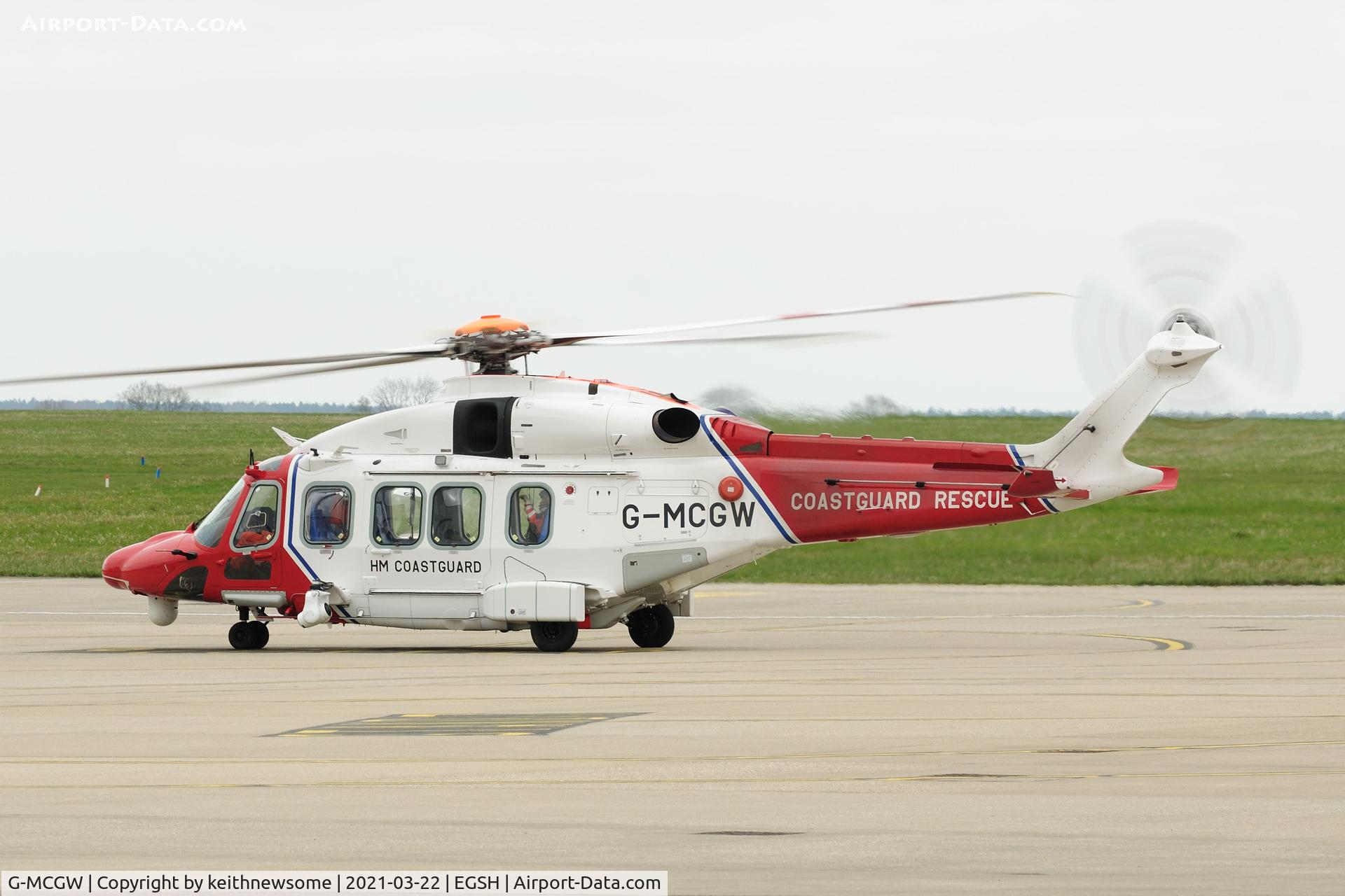 G-MCGW, 2018 Leonardo AW189 C/N 92009, Arriving at Norwich for fuel stop.