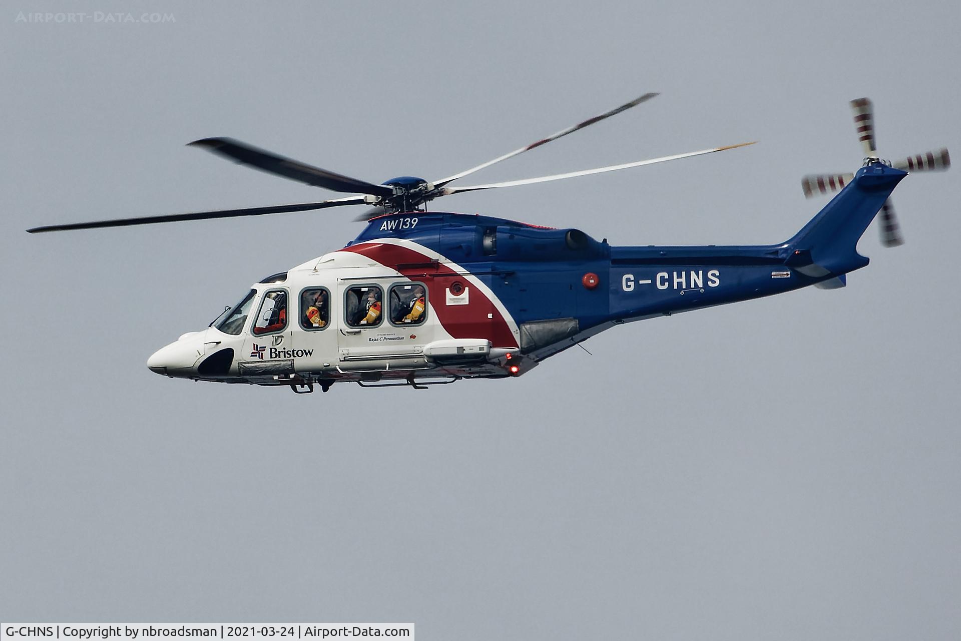 G-CHNS, 2012 AgustaWestland AW-139 C/N 31465, Seen flying over North Norfolk en-route to Norwich Airport from the sea