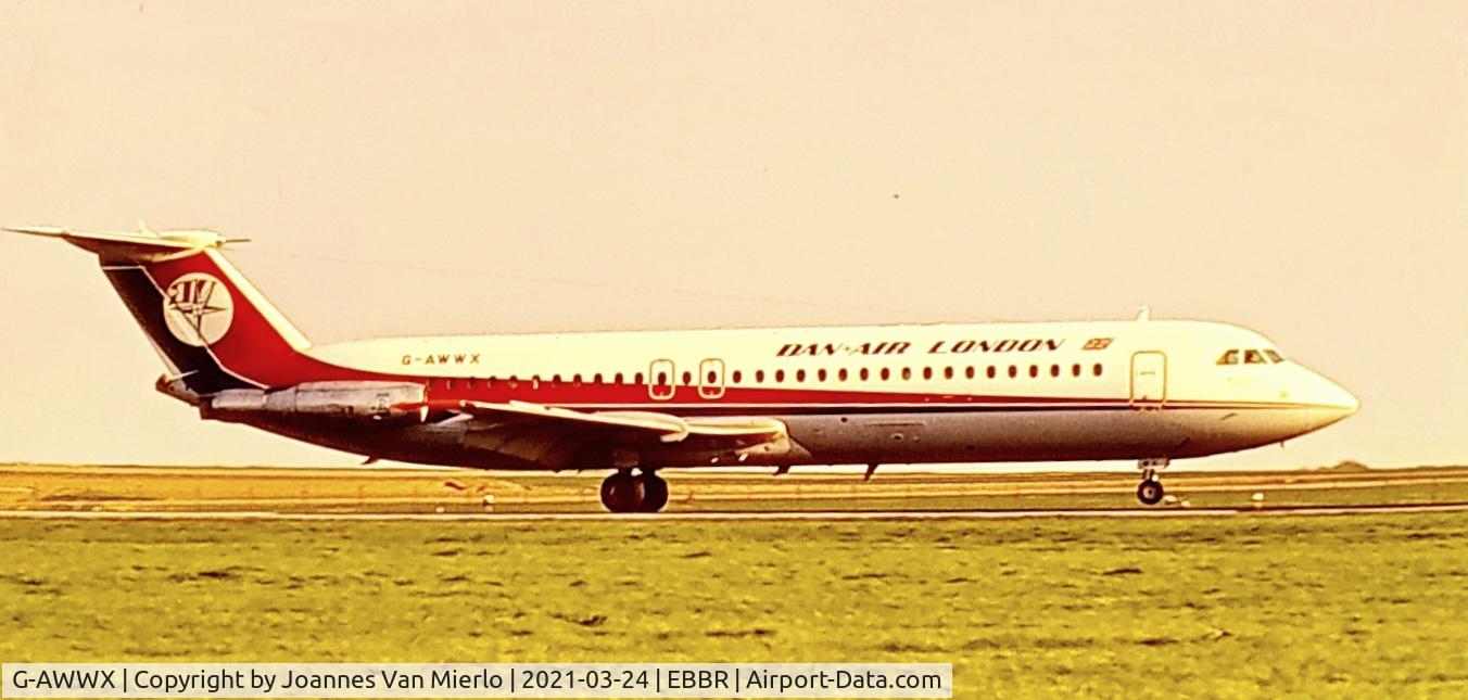 G-AWWX, 1969 BAC 111-509EW One-Eleven C/N BAC.184, Landing at Brussels 25L early 90s