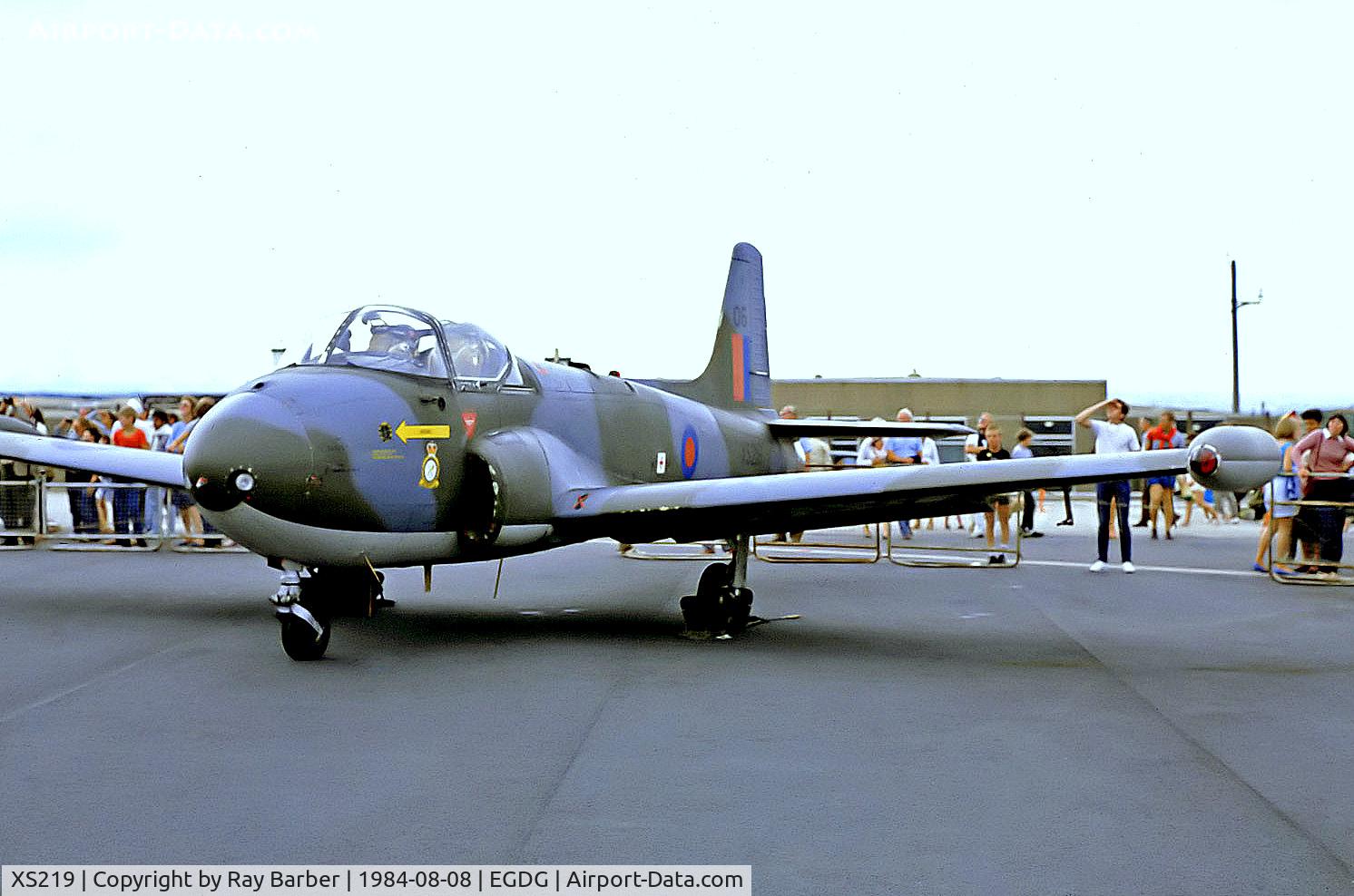 XS219, 1964 BAC 84 Jet Provost T.4 C/N PAC/W/23896, XS219   Hunting Jet Provost T.4 [PAC/W/23896] (Royal Air Force) RAF St Mawgan-Newquay~G 08/08/1984