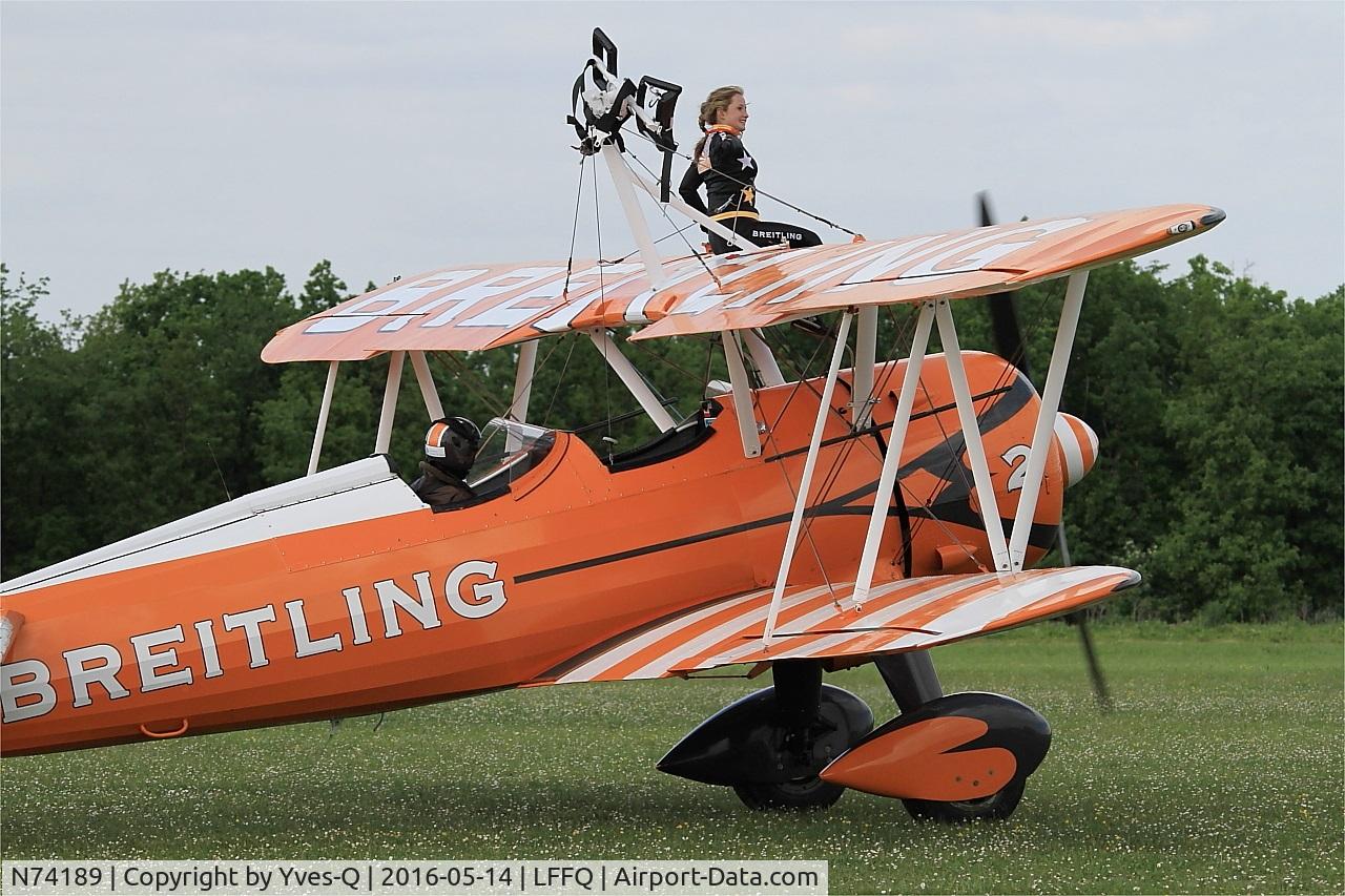 N74189, 1941 Boeing PT-17/R985 Kaydet (A75N1) C/N 75-717, Boeing A75N1(PT17), Taxiing, La Ferté-Alais airfield (LFFQ) Air show 2016