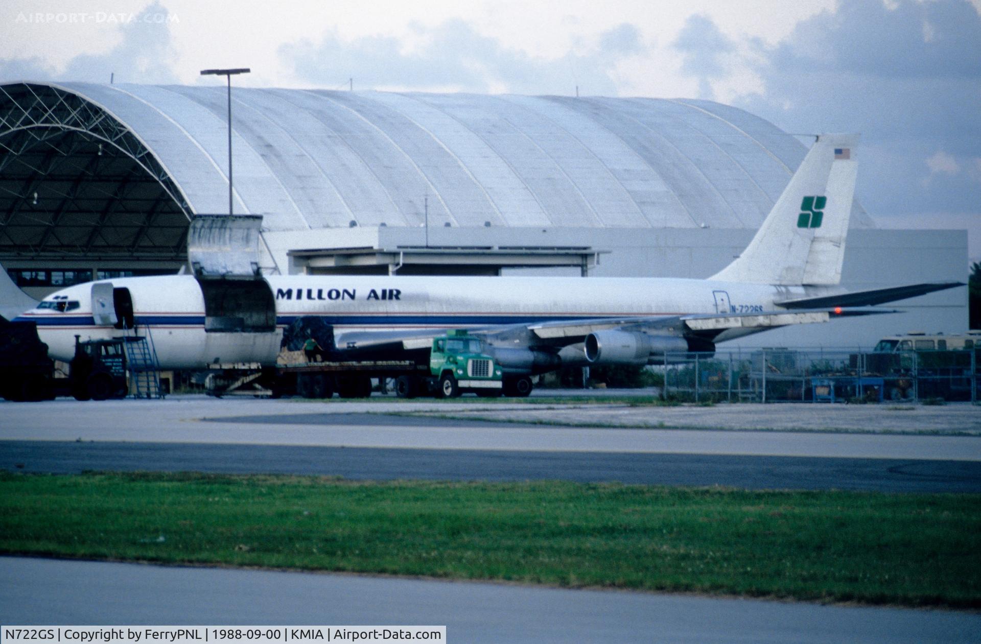 N722GS, 1967 Boeing 707-321C C/N 19373, Millon Air B707 being loaded for next flight.
