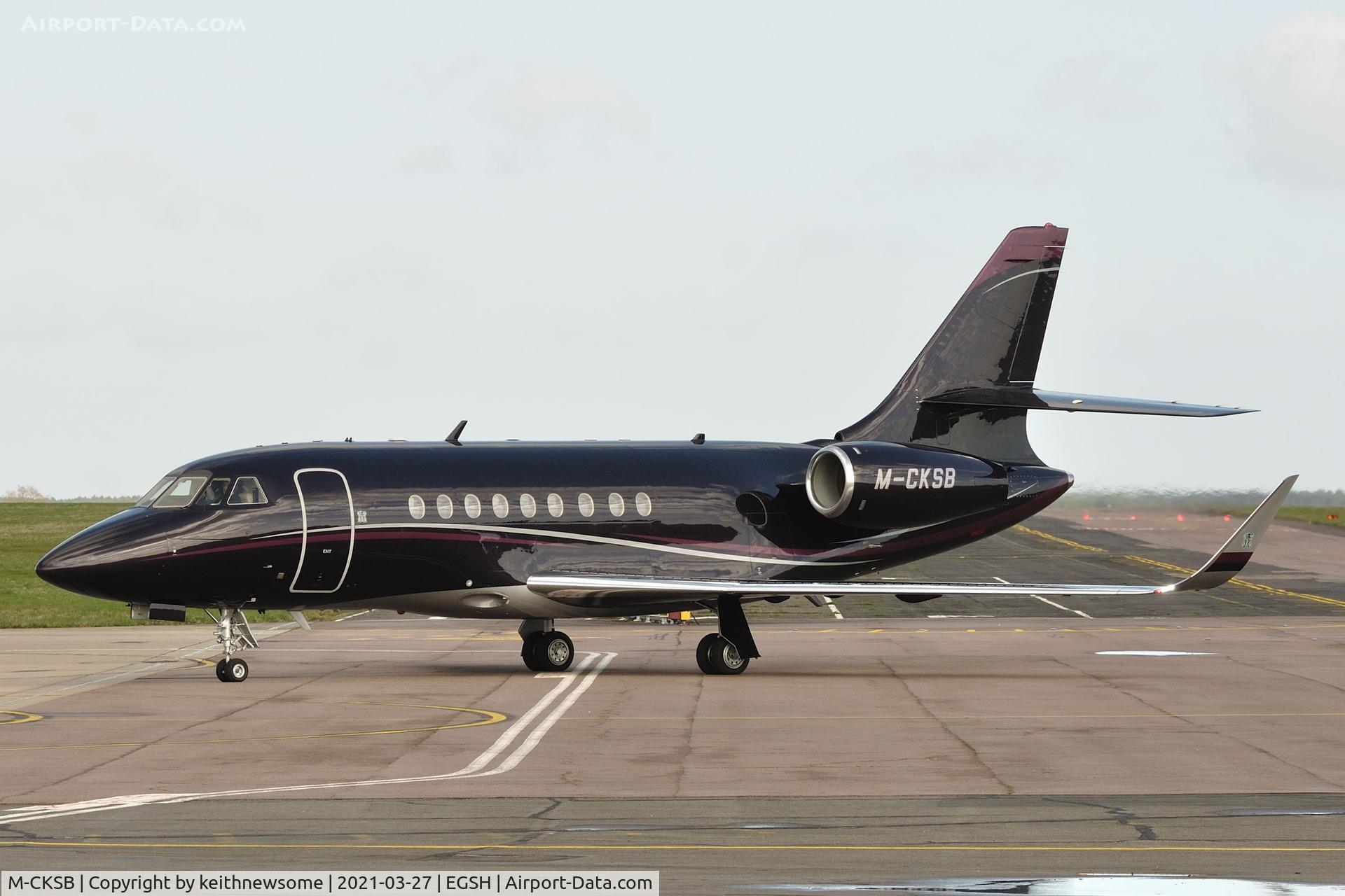 M-CKSB, 1995 Dassault Falcon 2000 C/N 6, Arriving at Norwich from Luton.