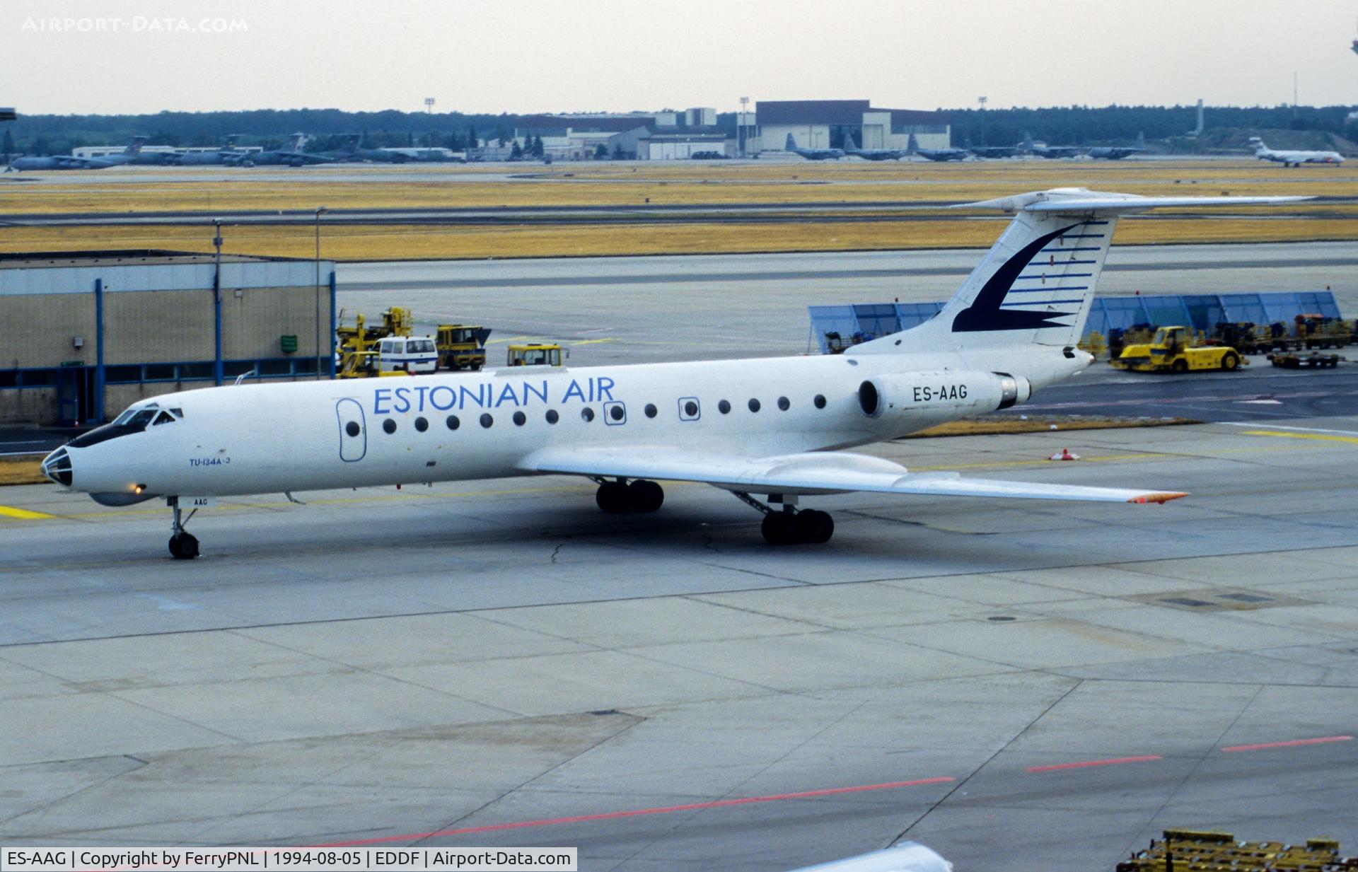 ES-AAG, 1977 Tupolev Tu-134A C/N 49907, Estonian Tu134 departing FRA