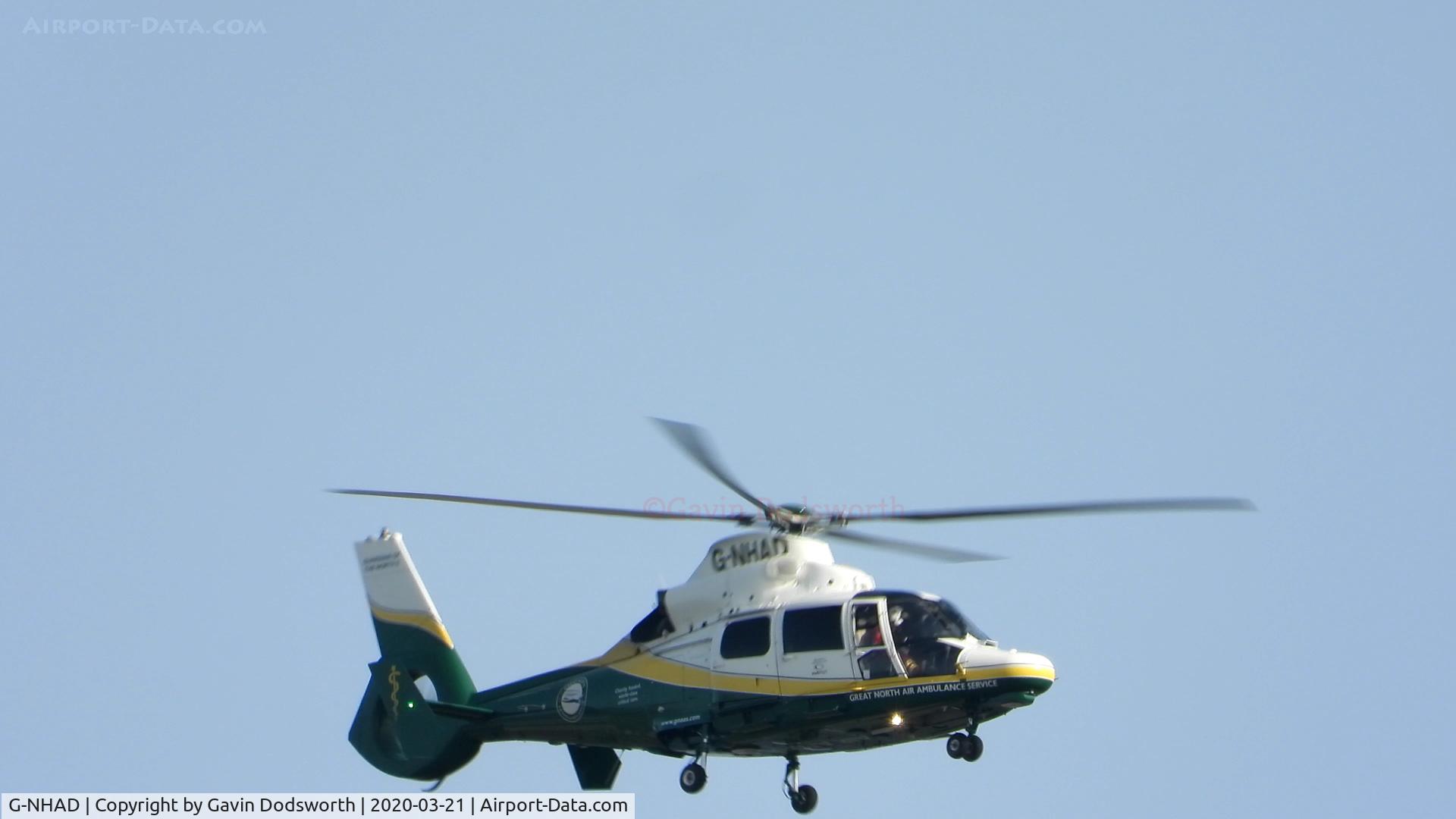 G-NHAD, 2015 Airbus Helicopters AS-365N-3+ Dauphin C/N 6979, Flying over Darlington on March 30th heading to an incident a few miles west of town