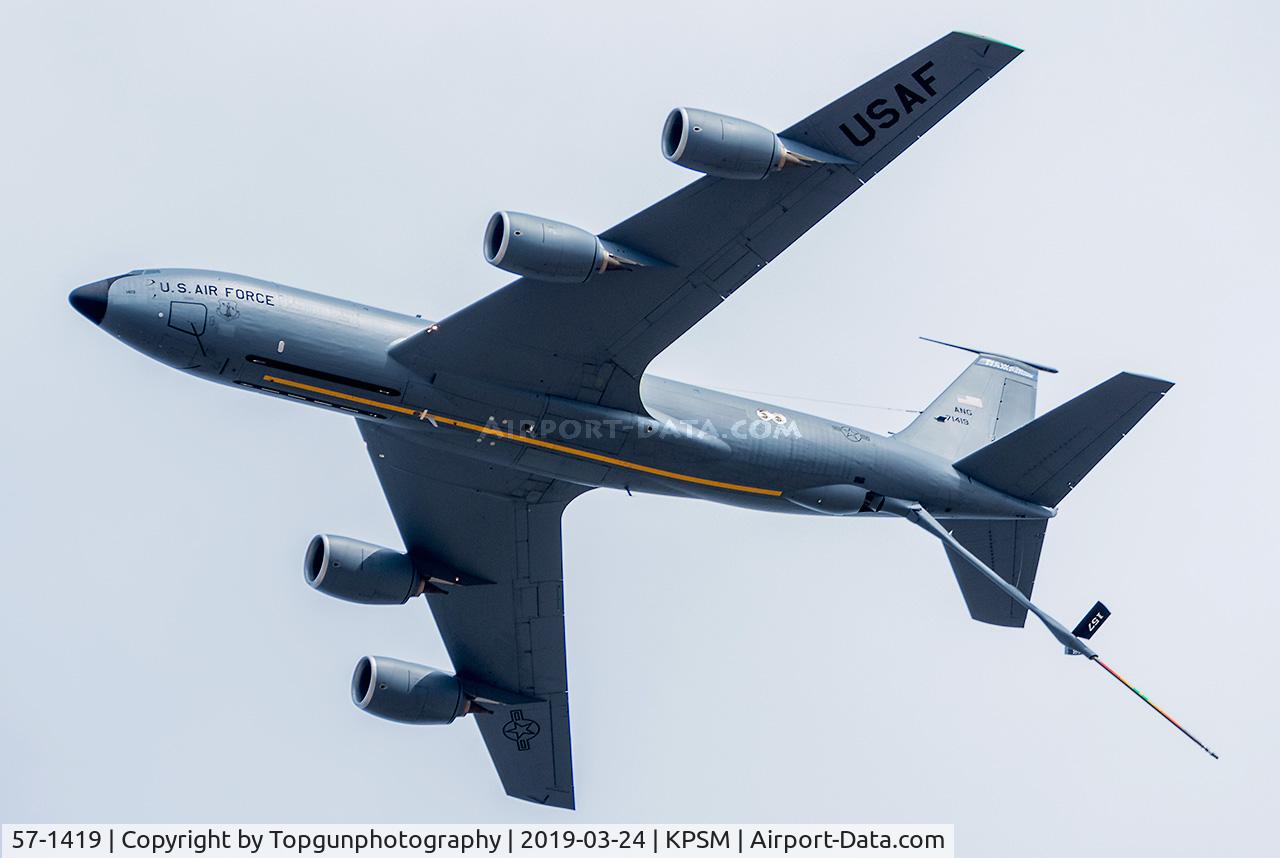 57-1419, 1957 Boeing KC-135R Stratotanker C/N 17490, End of an era, the last KC-135 leaves Pease. We started with the A's in 1975, then they converted them to E models in 1984 and finally R model in 1993. The 157th ARW is the first ANG Unit to fly the KC-46A