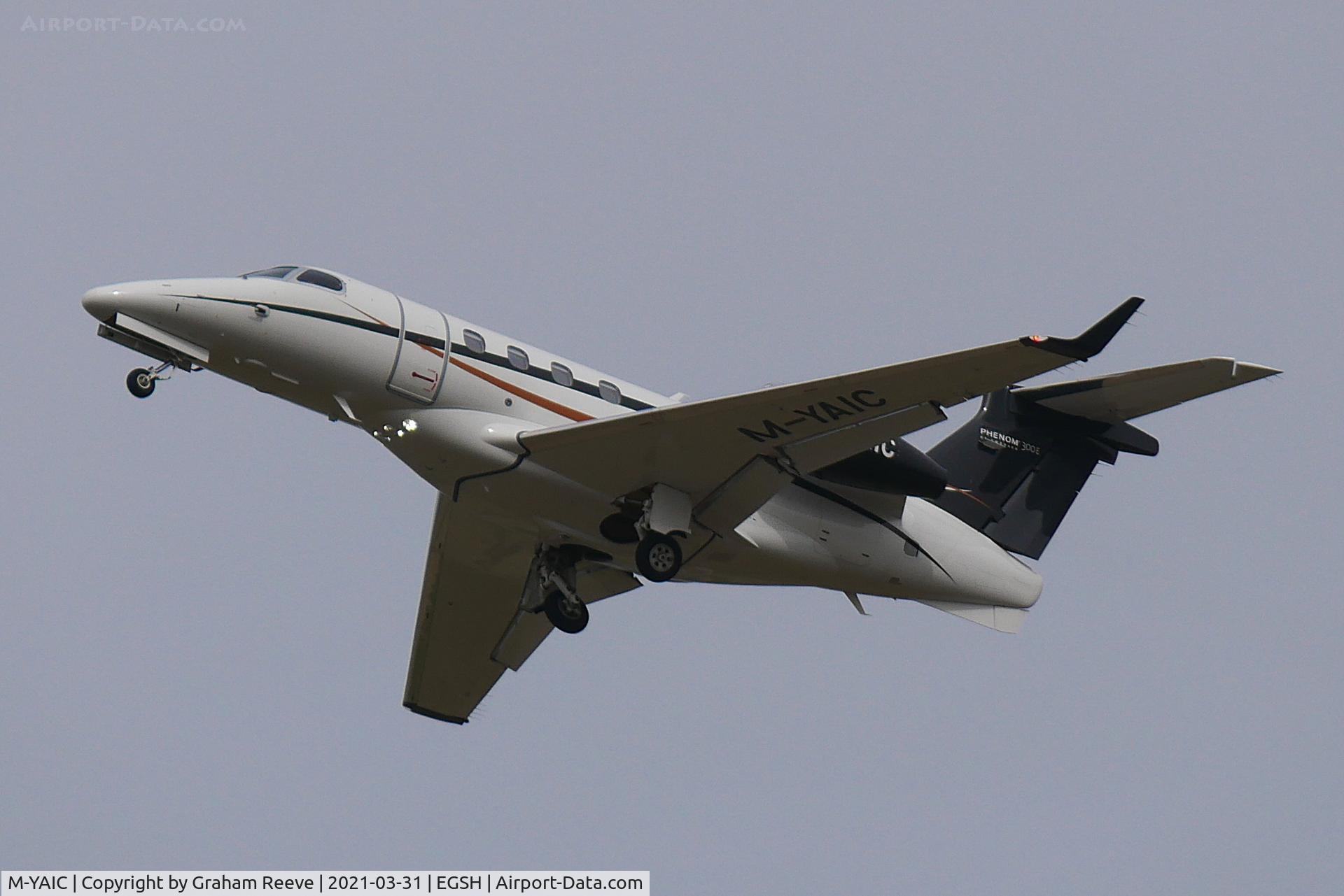 M-YAIC, 2020 Embraer EMB-505 Phenom 300 C/N 50500558, On approach to Norwich.