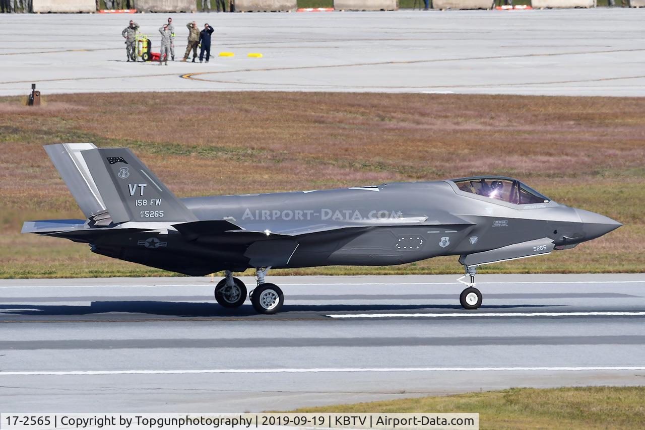 17-2565, 2016 Lockheed Martin F-35A Lightning II C/N 17-2565, Wing Jet for the 158th FW touches down at Burlington.