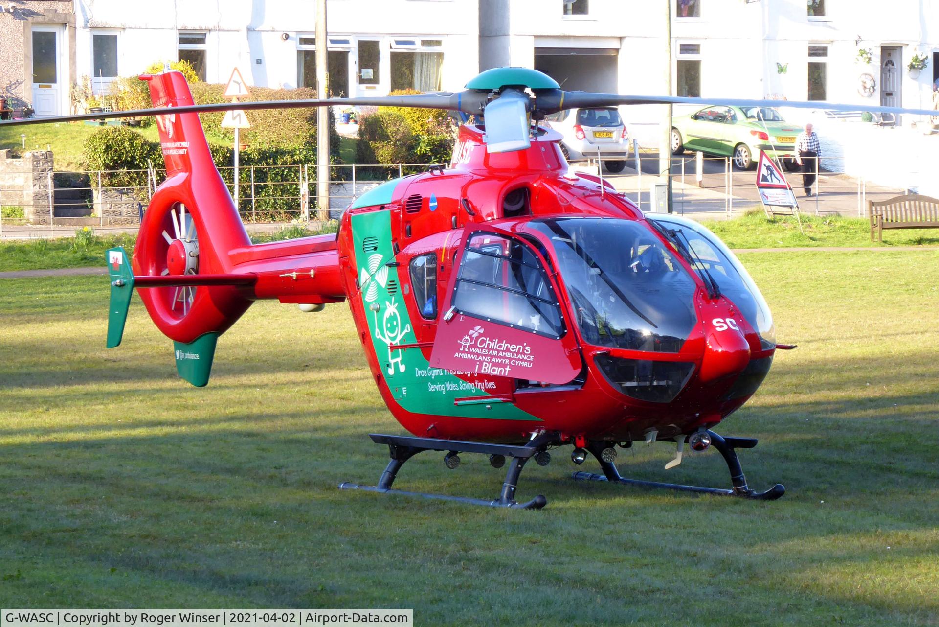 G-WASC, 2012 Eurocopter EC-135T-2+ C/N 1074, Off airport. Wales Air Ambulance helicopter (Helimed 57). Swansea, Wales, UK