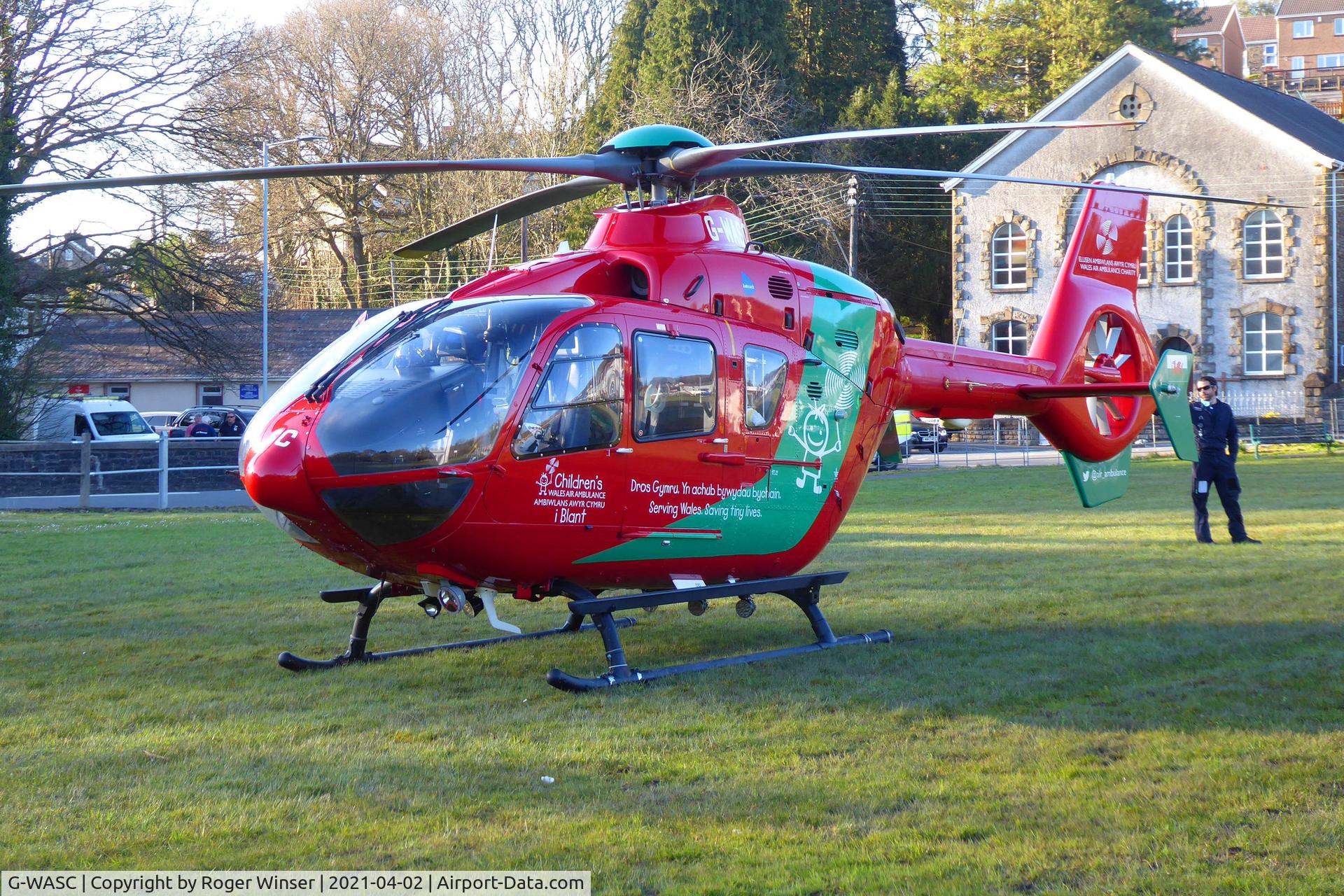 G-WASC, 2012 Eurocopter EC-135T-2+ C/N 1074, Off airport. Wales Air Ambulance helicopter (Helimed 57). Swansea, Wales, UK