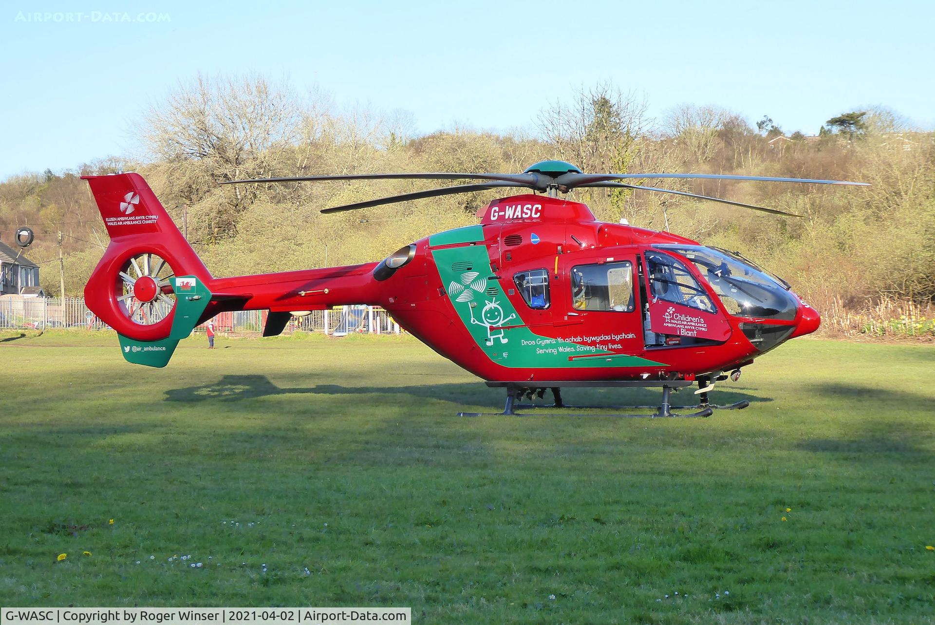 G-WASC, 2012 Eurocopter EC-135T-2+ C/N 1074, Off airport. Wales Air Ambulance helicopter (Helimed 57). Swansea, Wales, UK.