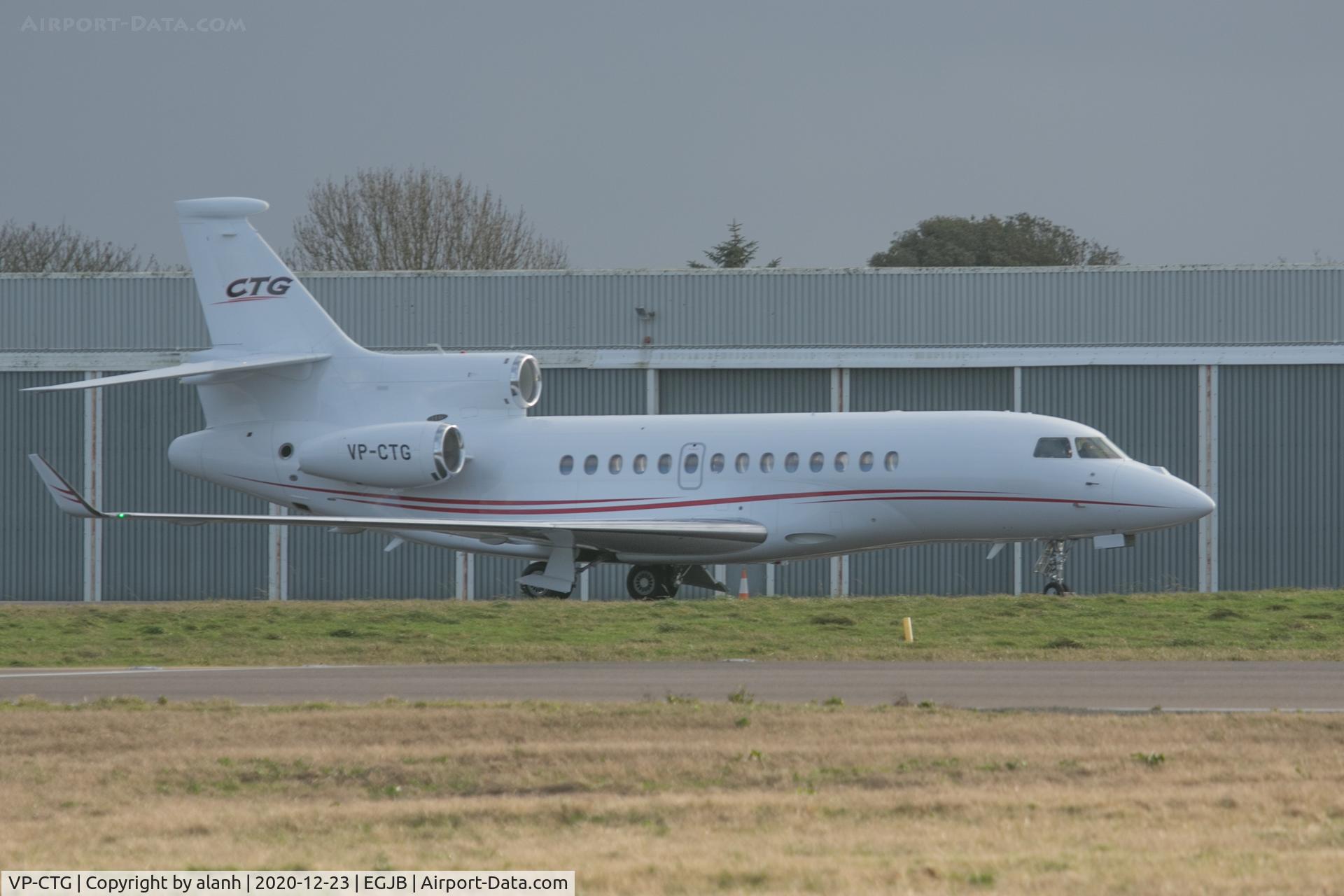 VP-CTG, 2010 Dassault Falcon 7X C/N 104, Parked outside the Aigle hangar at Guernsey on a very dull day