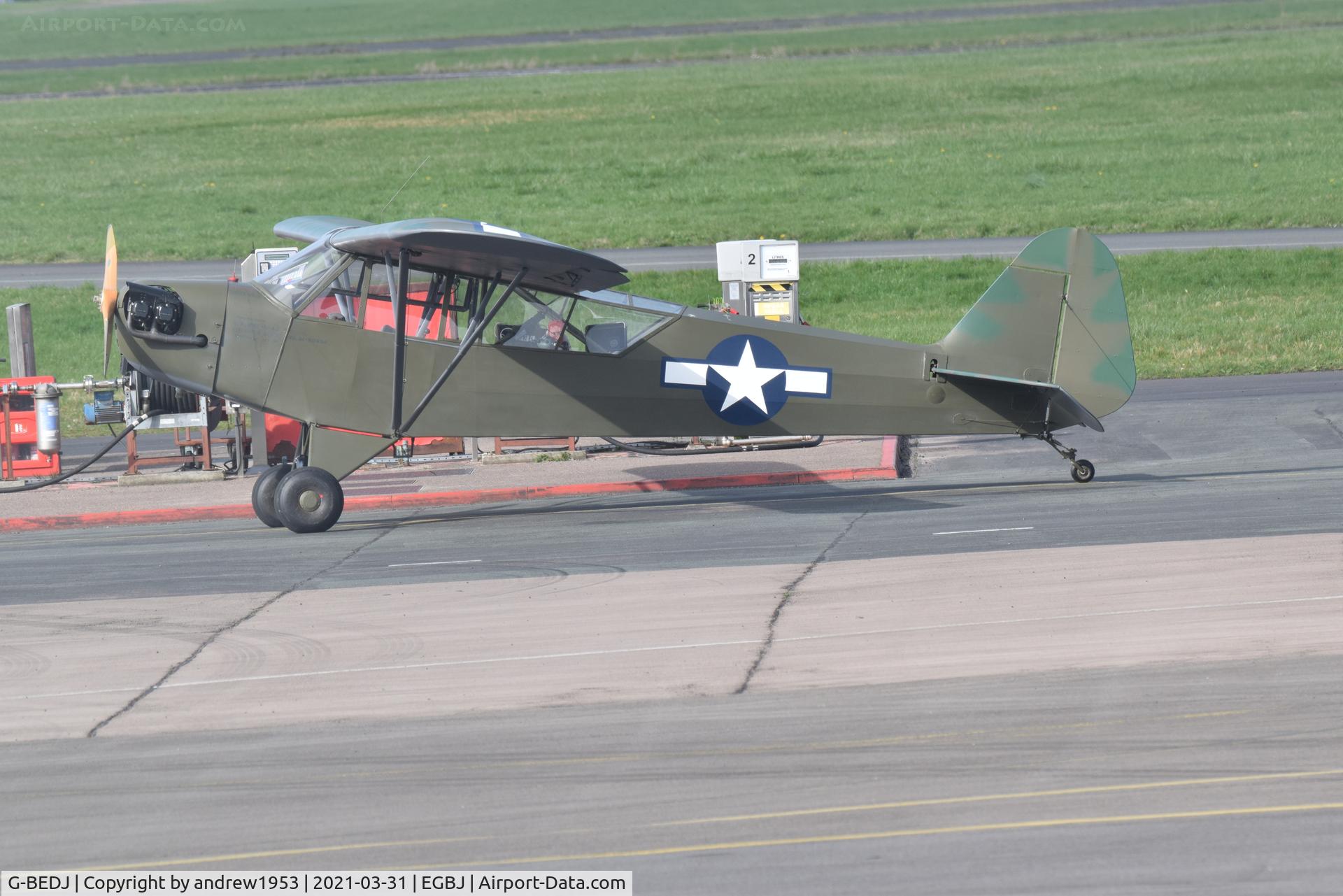 G-BEDJ, 1942 Piper L-4J Grasshopper (J3C-65D) C/N 12890, G-BEDJ at Gloucestershire Airport.