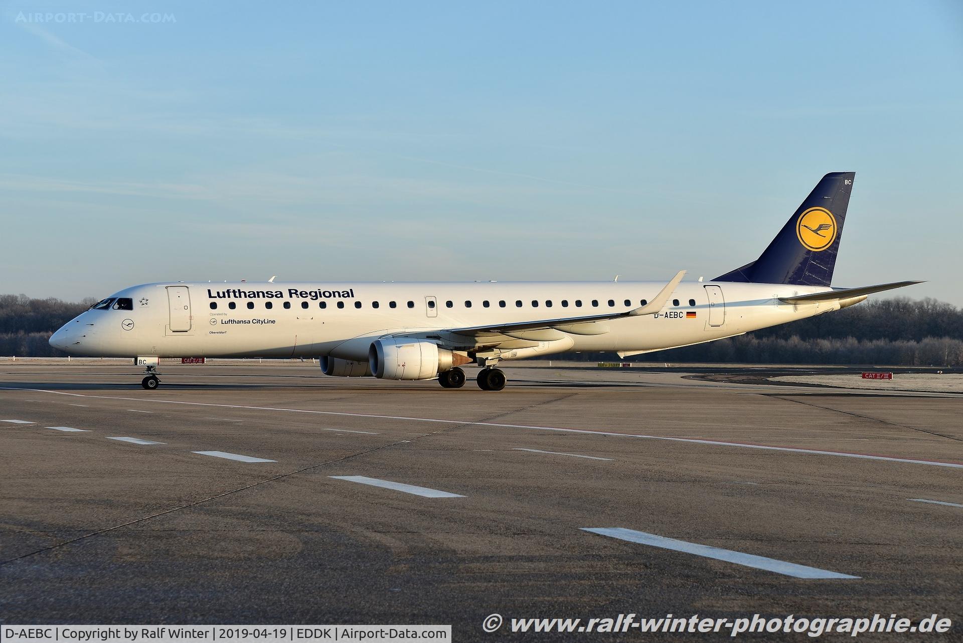 D-AEBC, 2009 Embraer 195LR (ERJ-190-200LR) C/N 19000320, Embraer ERJ-195LR 190-200LR - CL CLH Lufthansa Cityline 'Oberstdorf' - 19000320 - D-AEBC 19.04.2019 - CGN