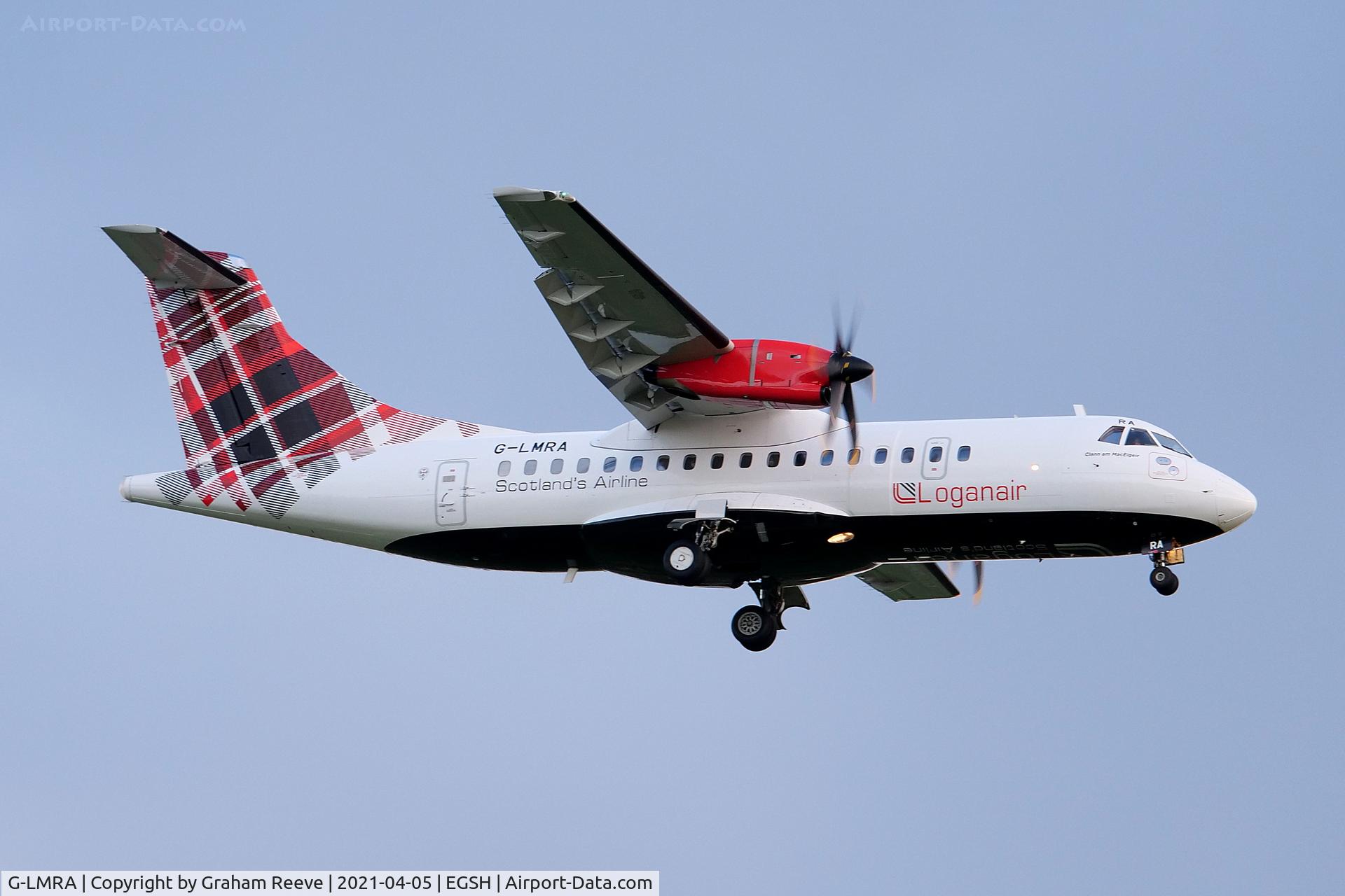 G-LMRA, 1996 ATR 42-500 C/N 490, On approach to Norwich.