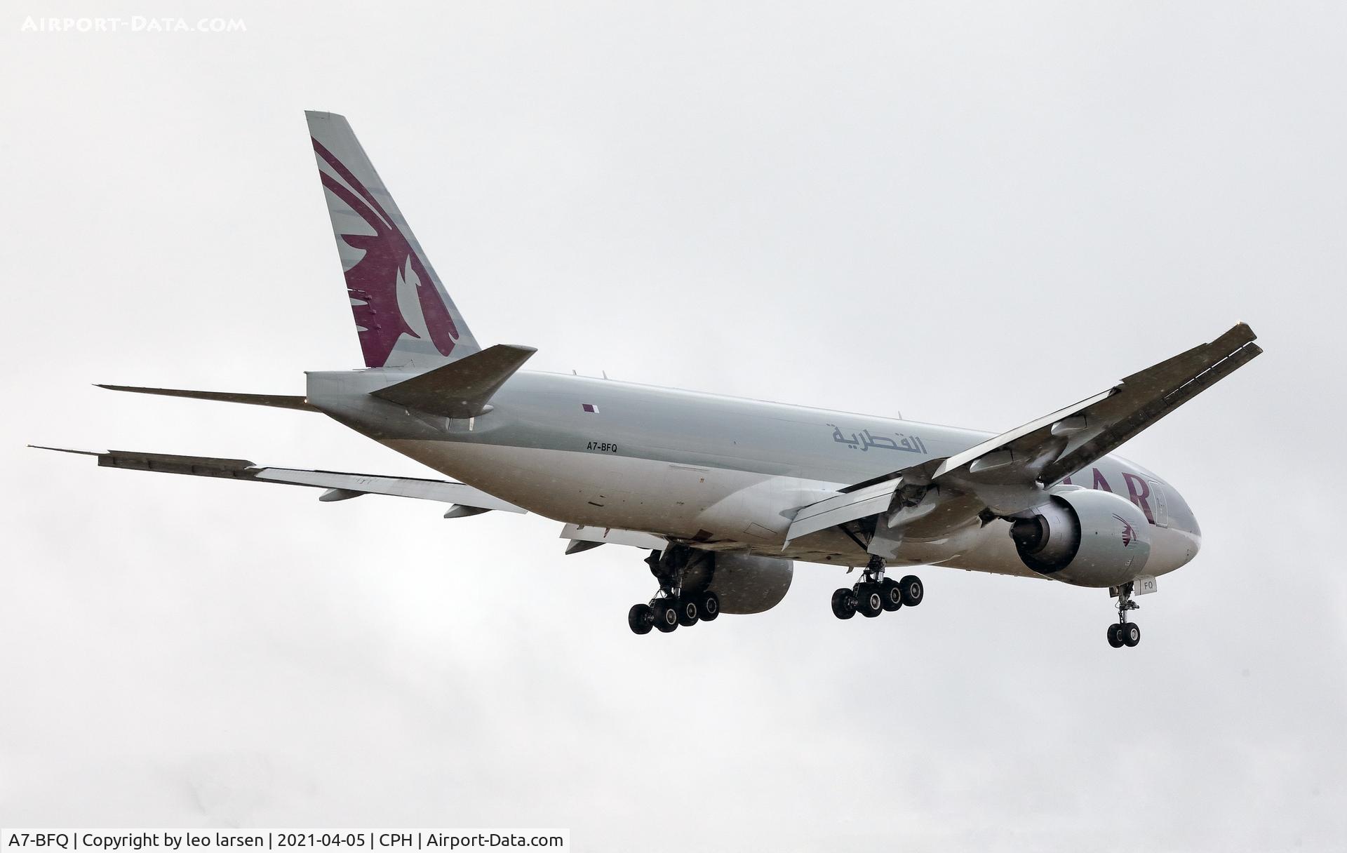 A7-BFQ, 2019 Boeing 777-FDZ C/N 66335, Copenhagen 5.4.2021 app to R-30