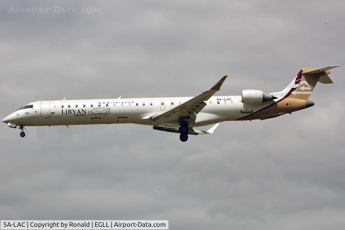 5A-LAC, 2007 Bombardier CRJ-900ER (CL-600-2D24) C/N 15122, at lhr