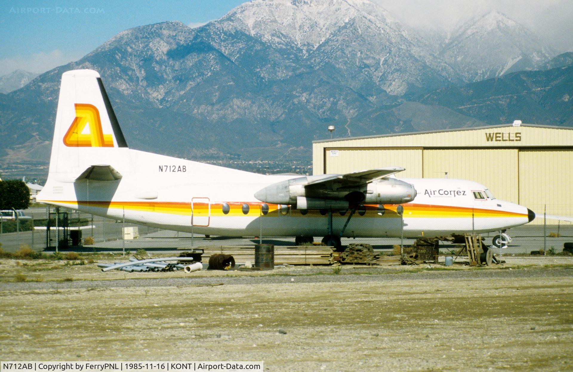 N712AB, 1962 Fairchild F-27A C/N 91, Air Cortez F27 stored in ONT without props.